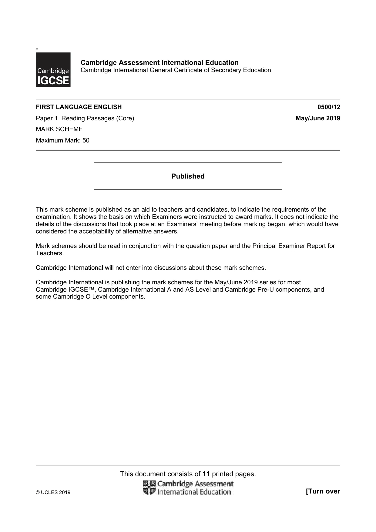 Mark scheme, page 1 of 11