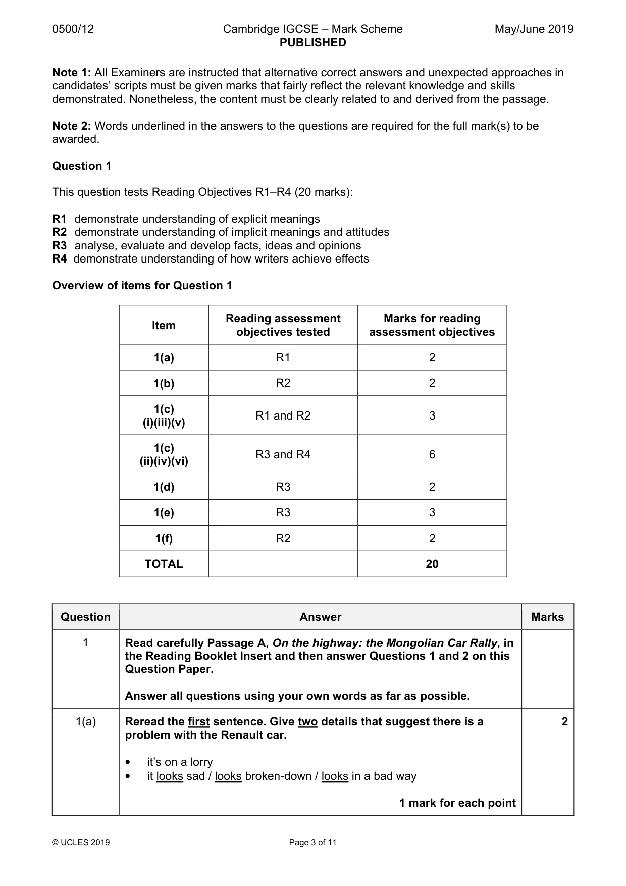 Mark scheme, page 3 of 11
