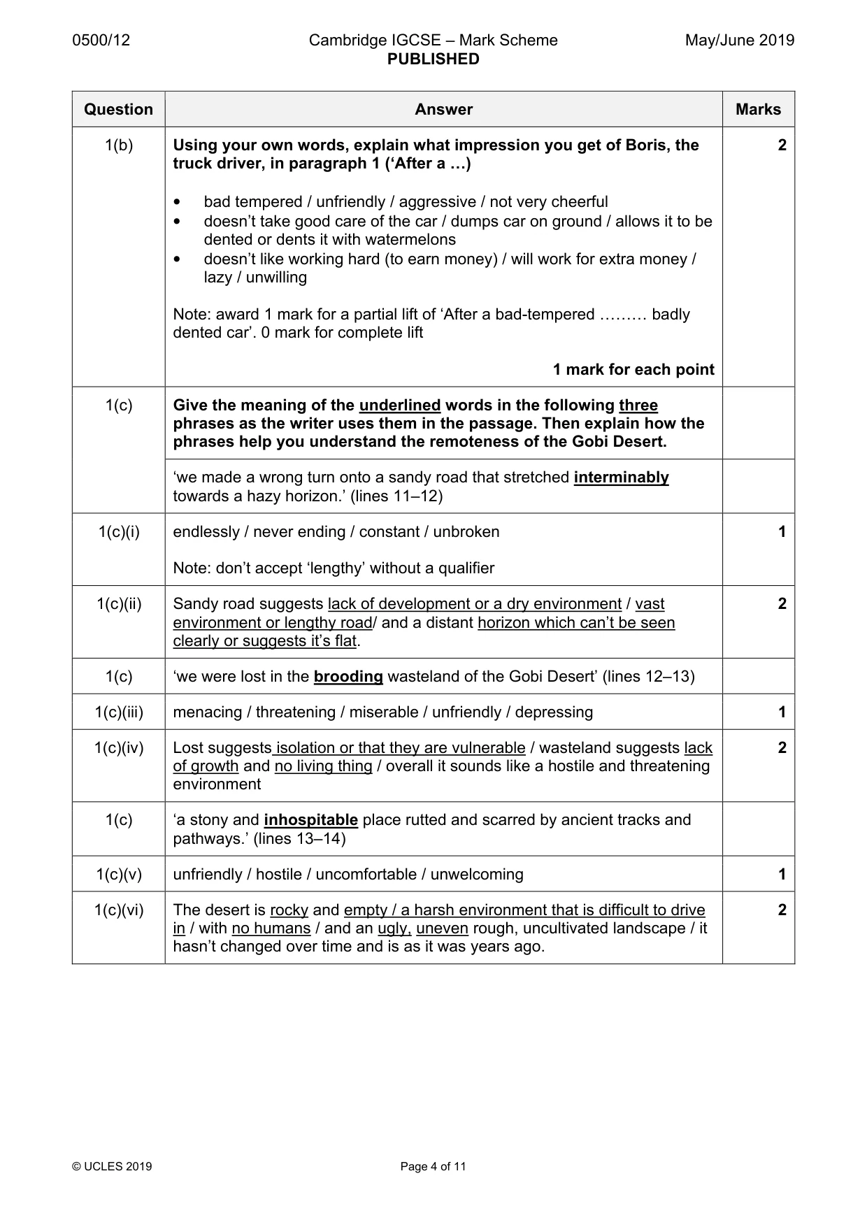 Mark scheme, page 4 of 11