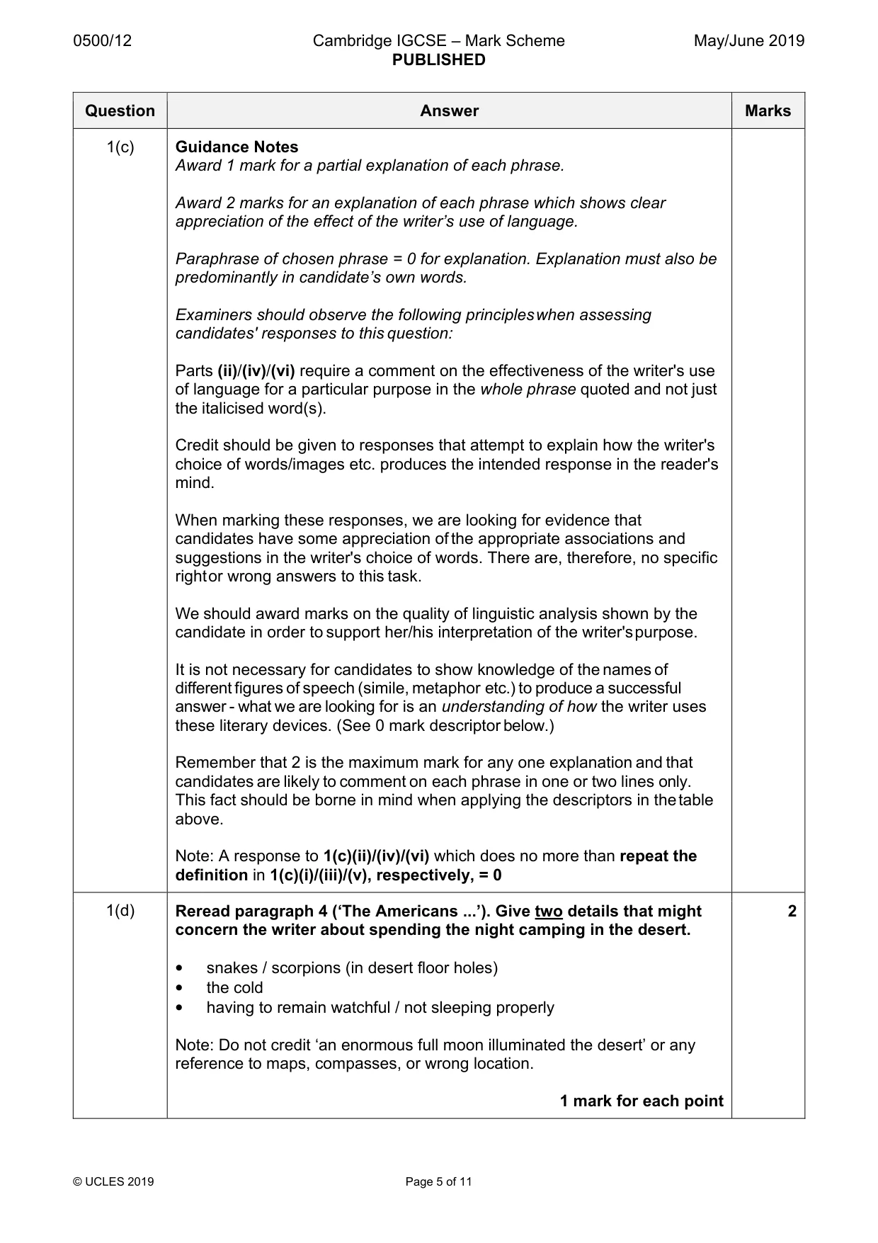 Mark scheme, page 5 of 11