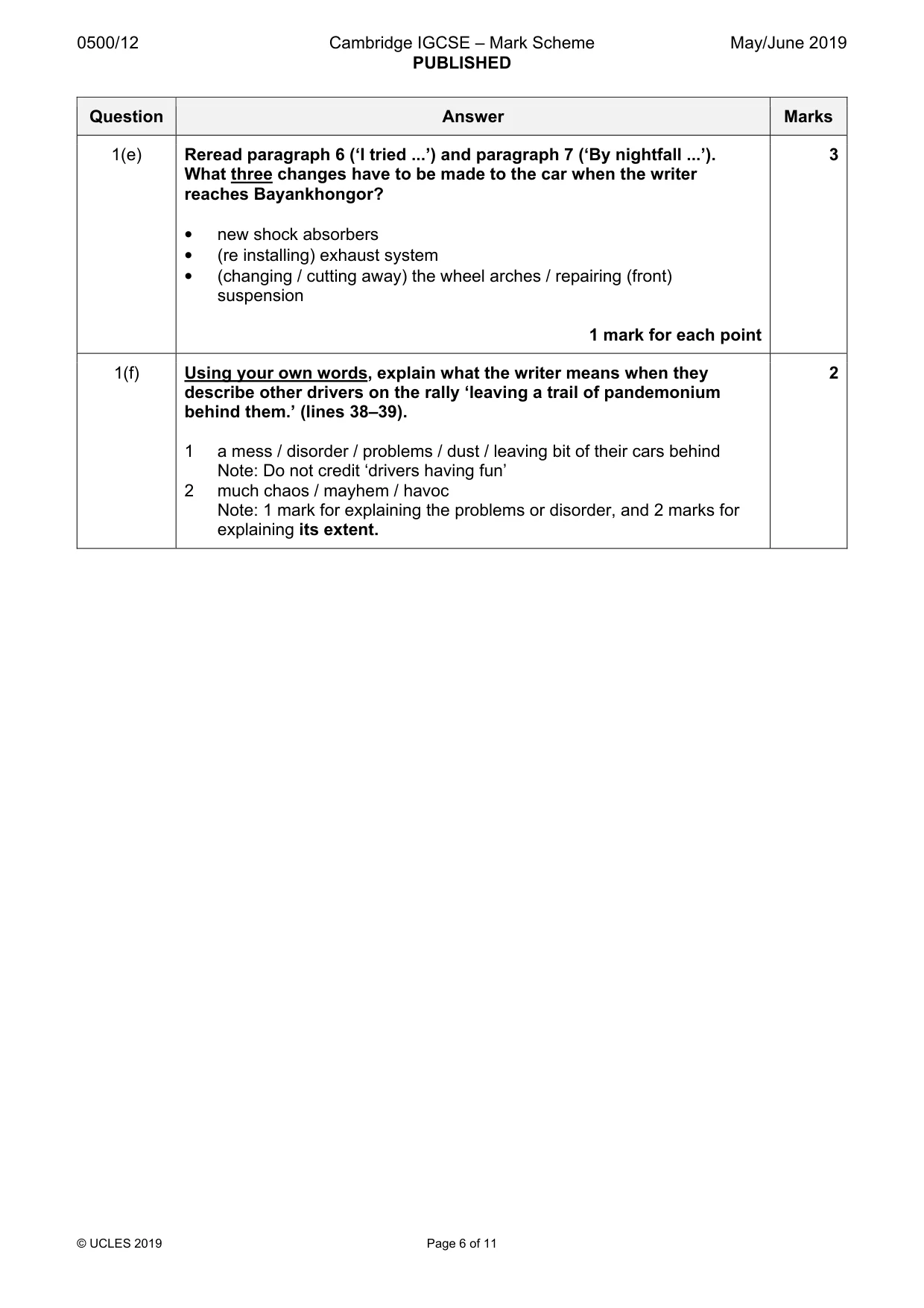 Mark scheme, page 6 of 11