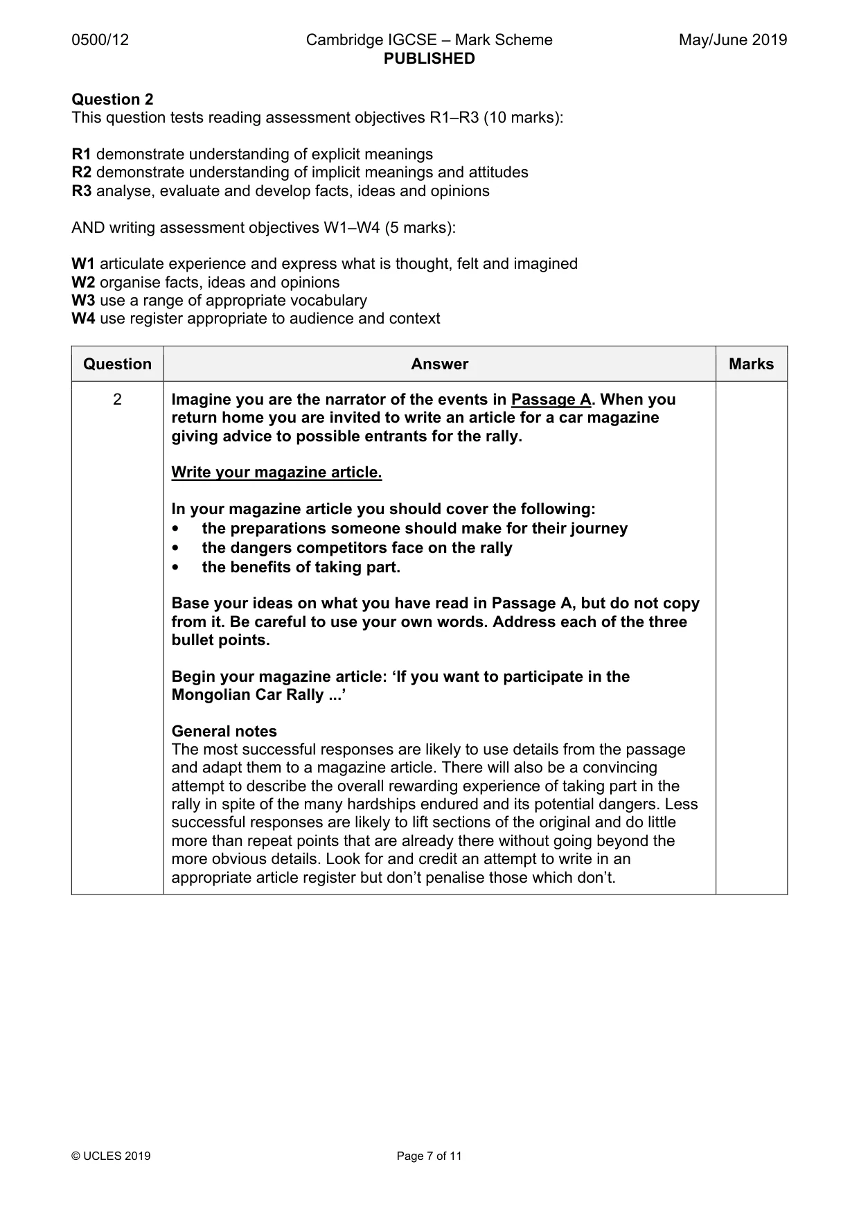 Mark scheme, page 7 of 11