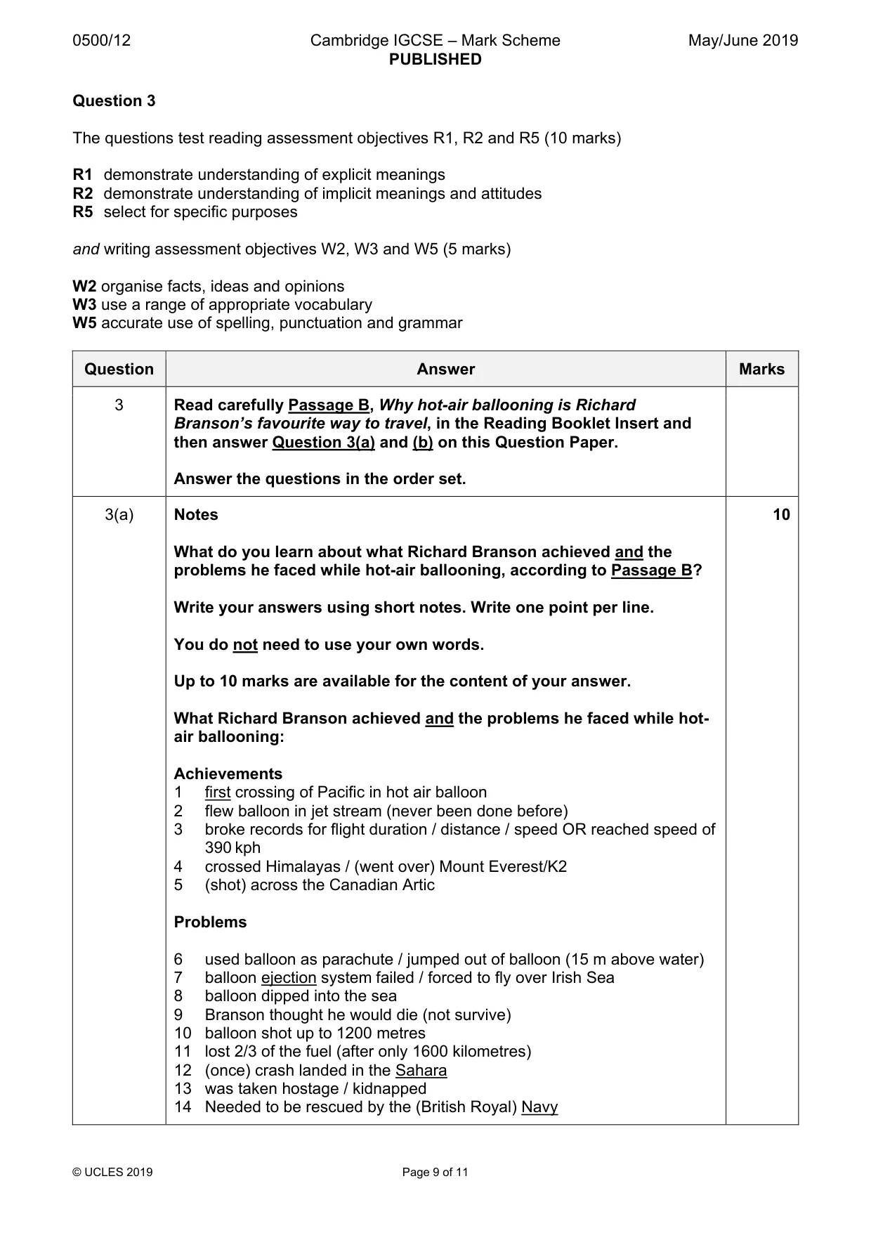 Mark scheme, page 9 of 11