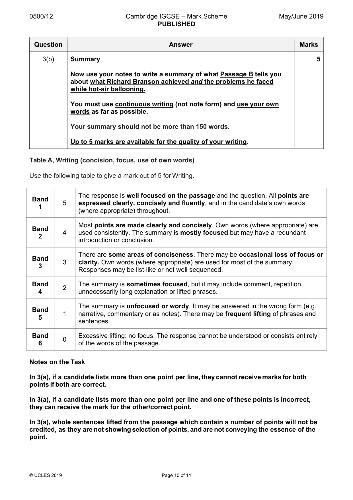 Mark scheme, page 10 of 11