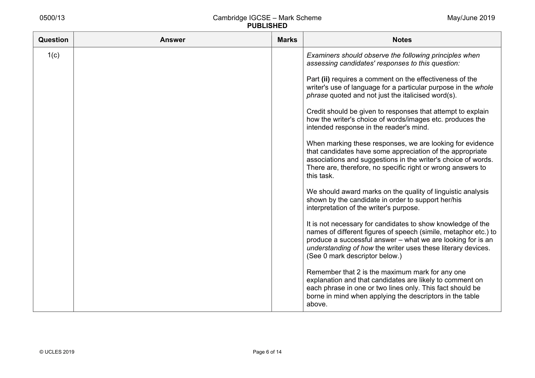Mark scheme, page 6 of 14