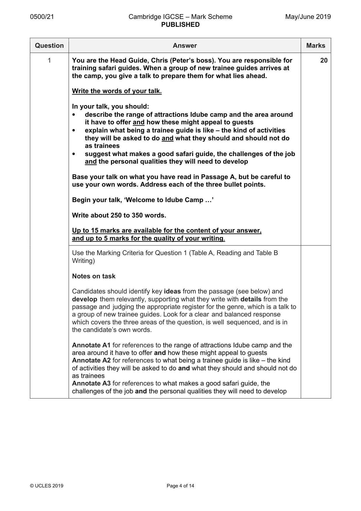 Mark scheme, page 4 of 14