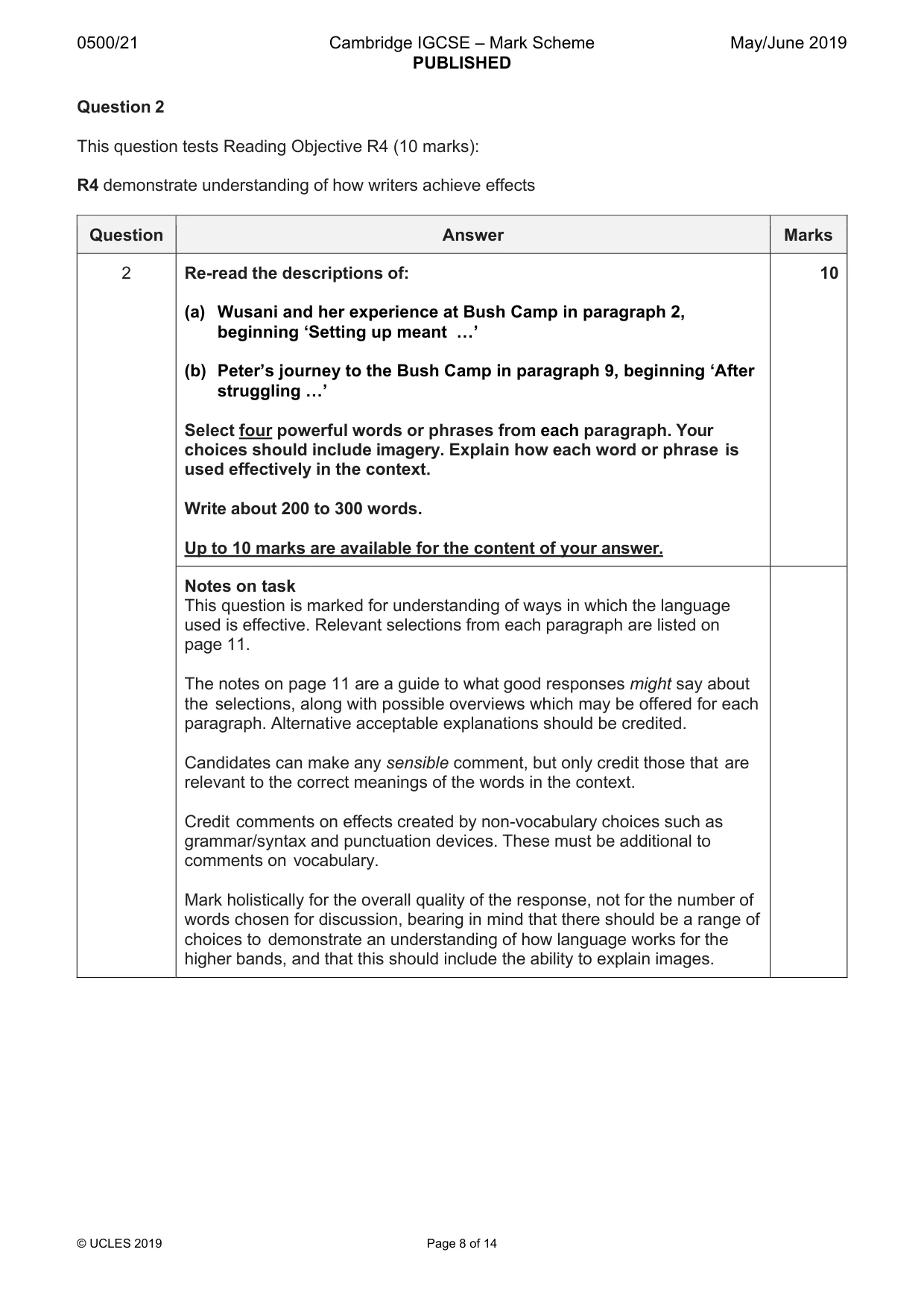 Mark scheme, page 8 of 14