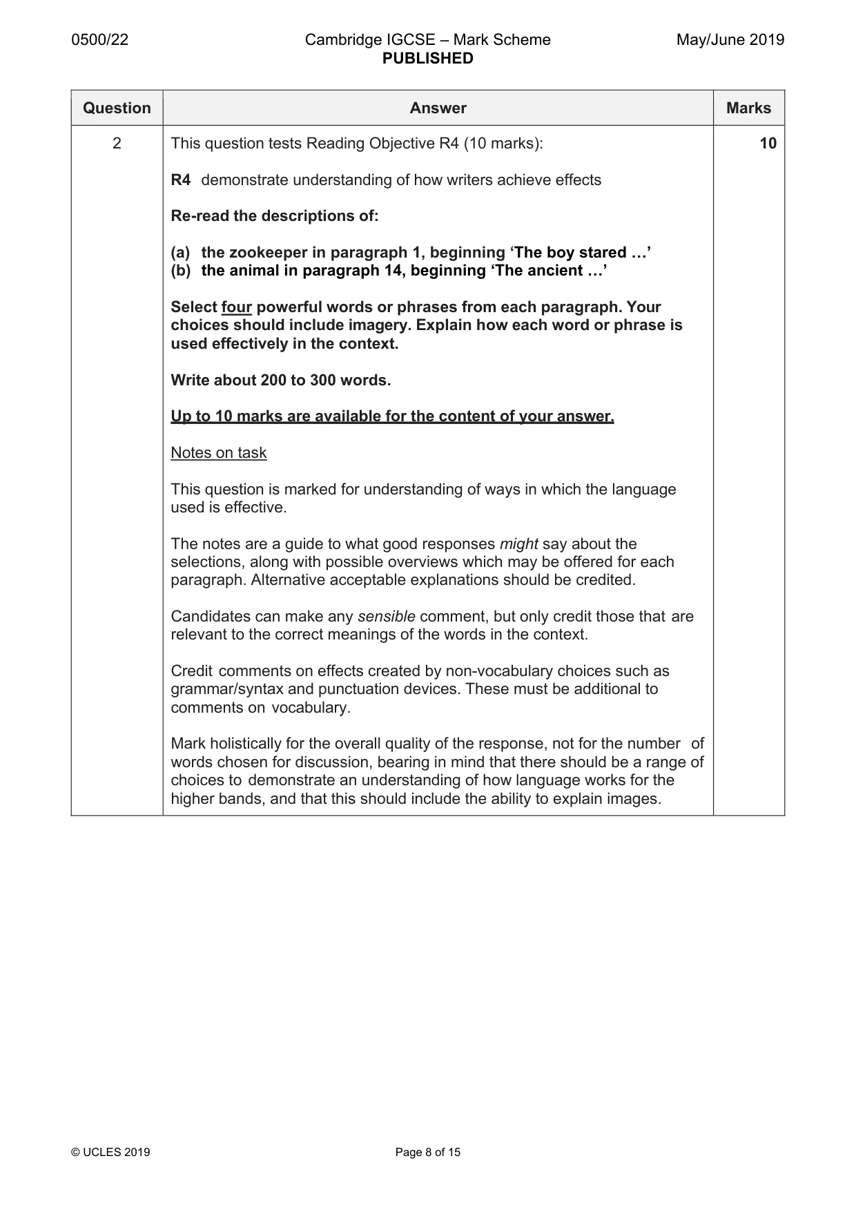 Mark scheme, page 8 of 15