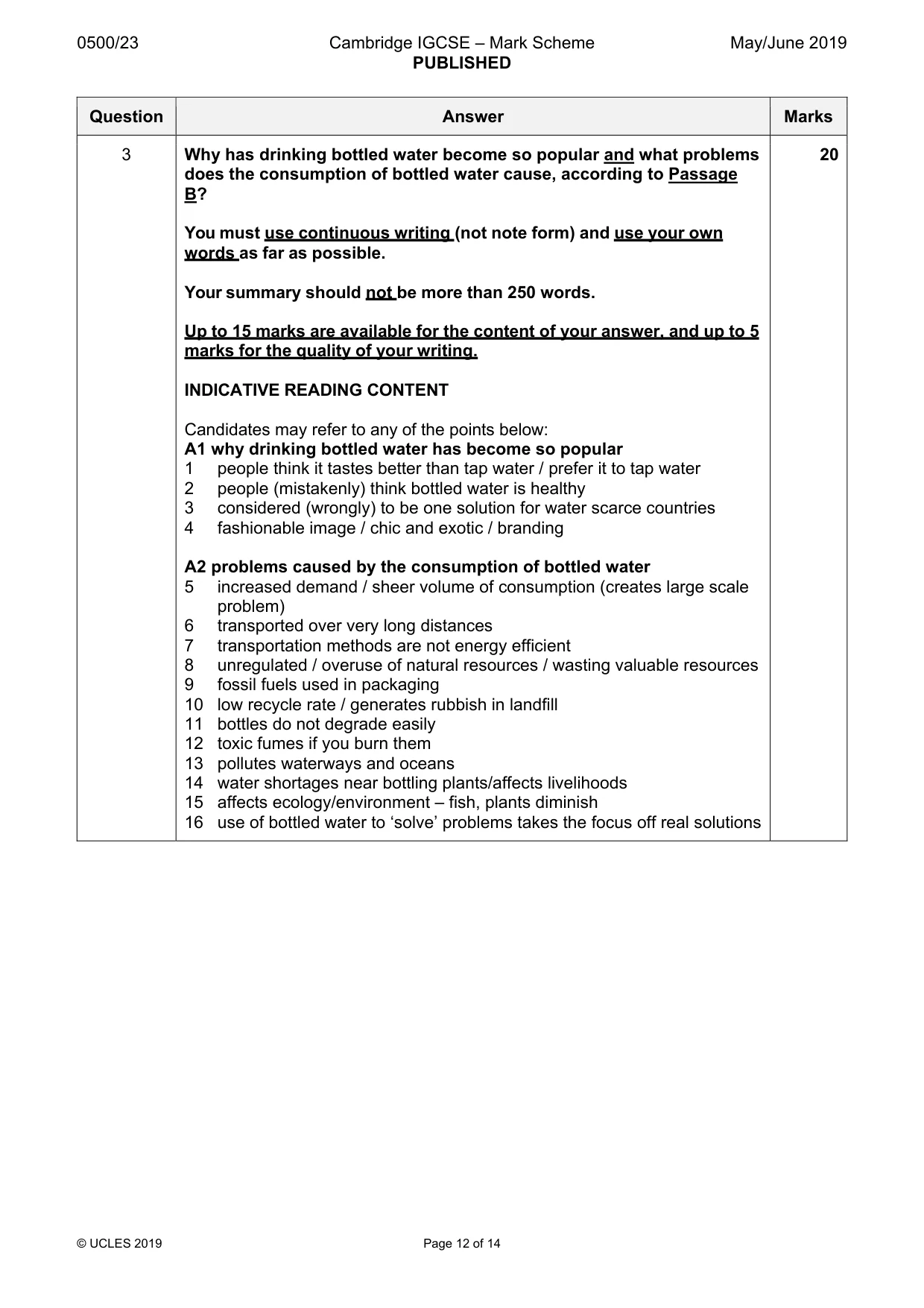 Mark scheme, page 12 of 14