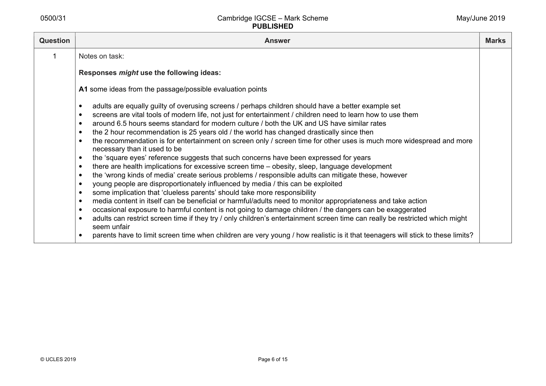 Mark scheme, page 6 of 15