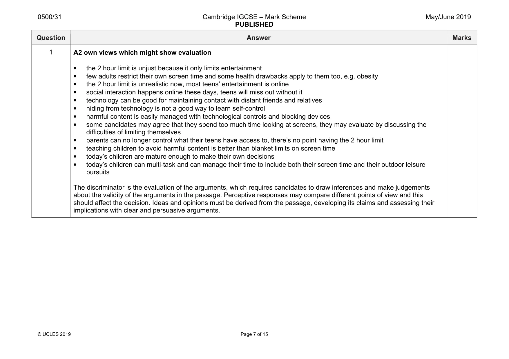 Mark scheme, page 7 of 15