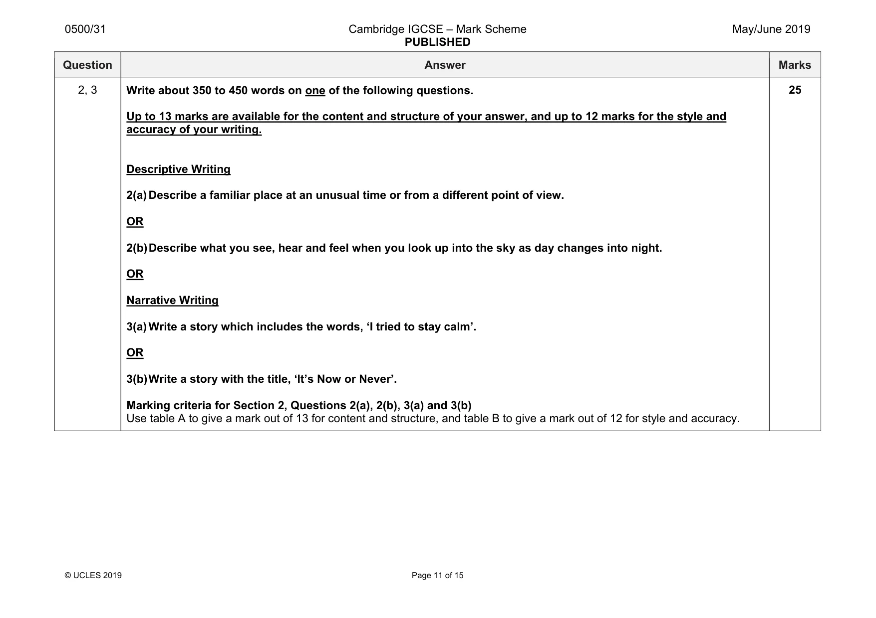 Mark scheme, page 11 of 15