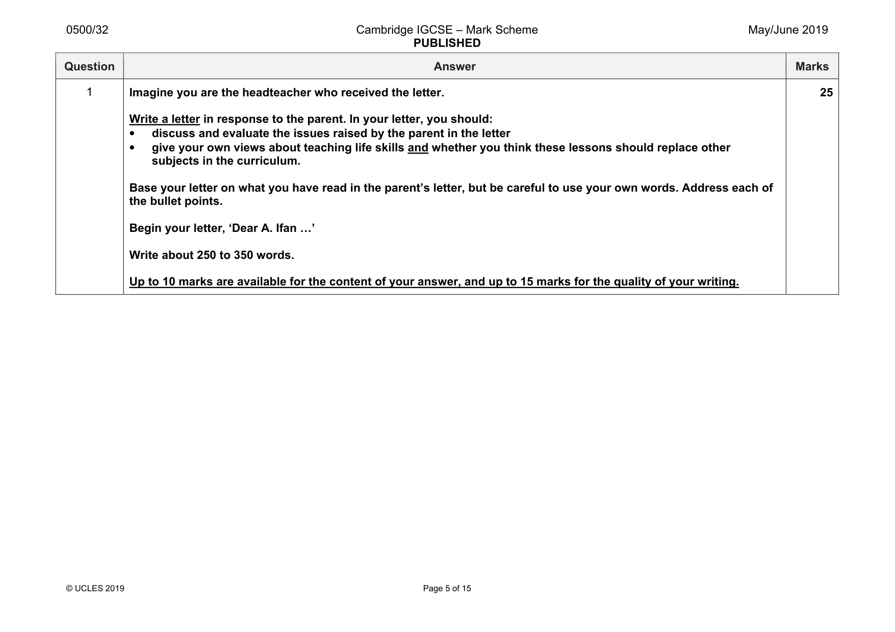 Mark scheme, page 5 of 15