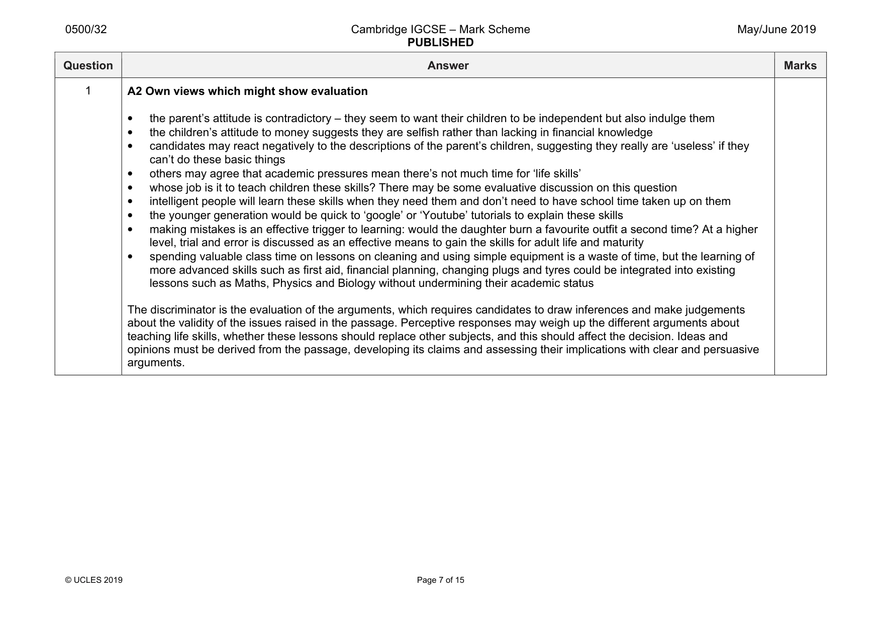 Mark scheme, page 7 of 15