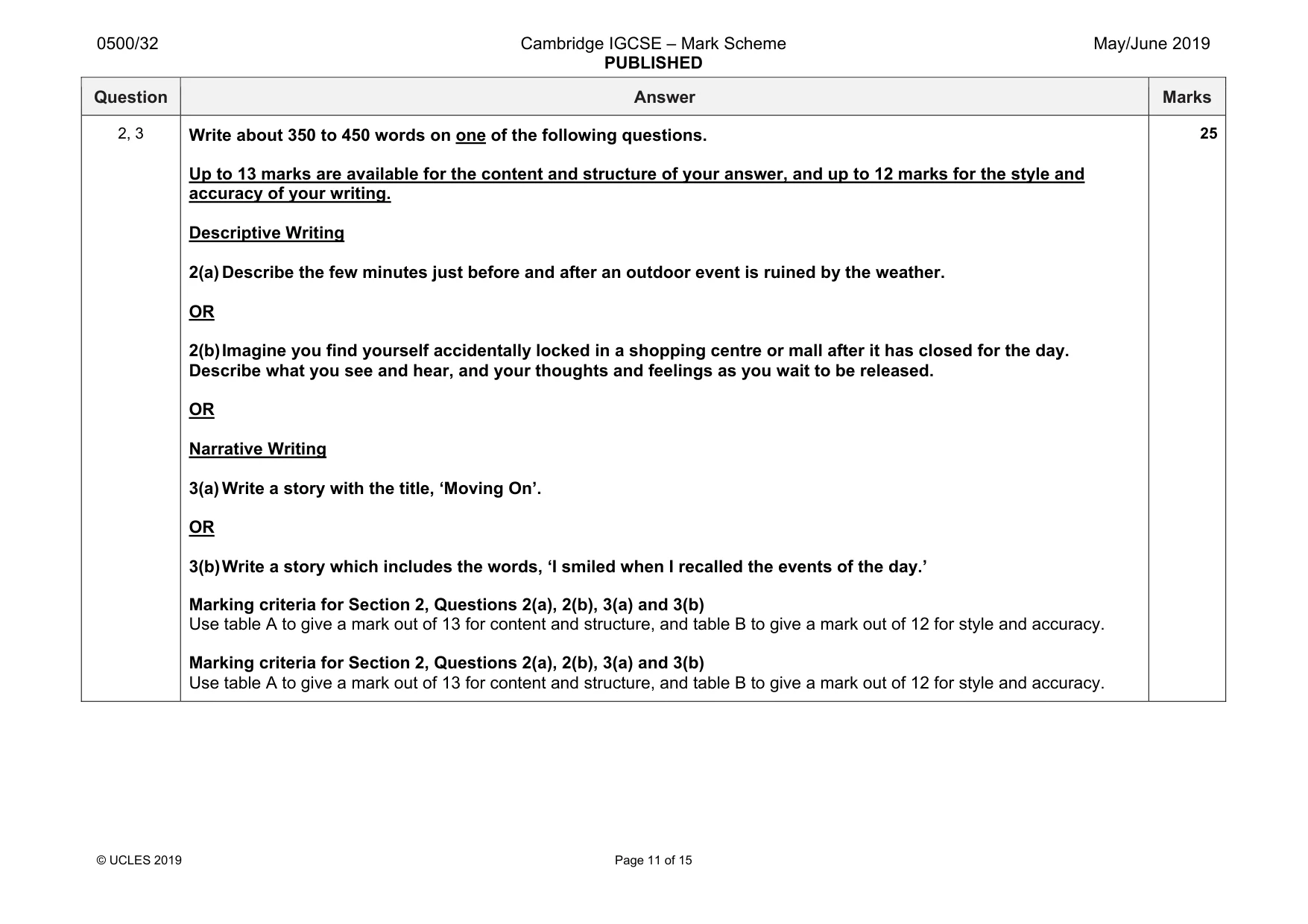 Mark scheme, page 11 of 15