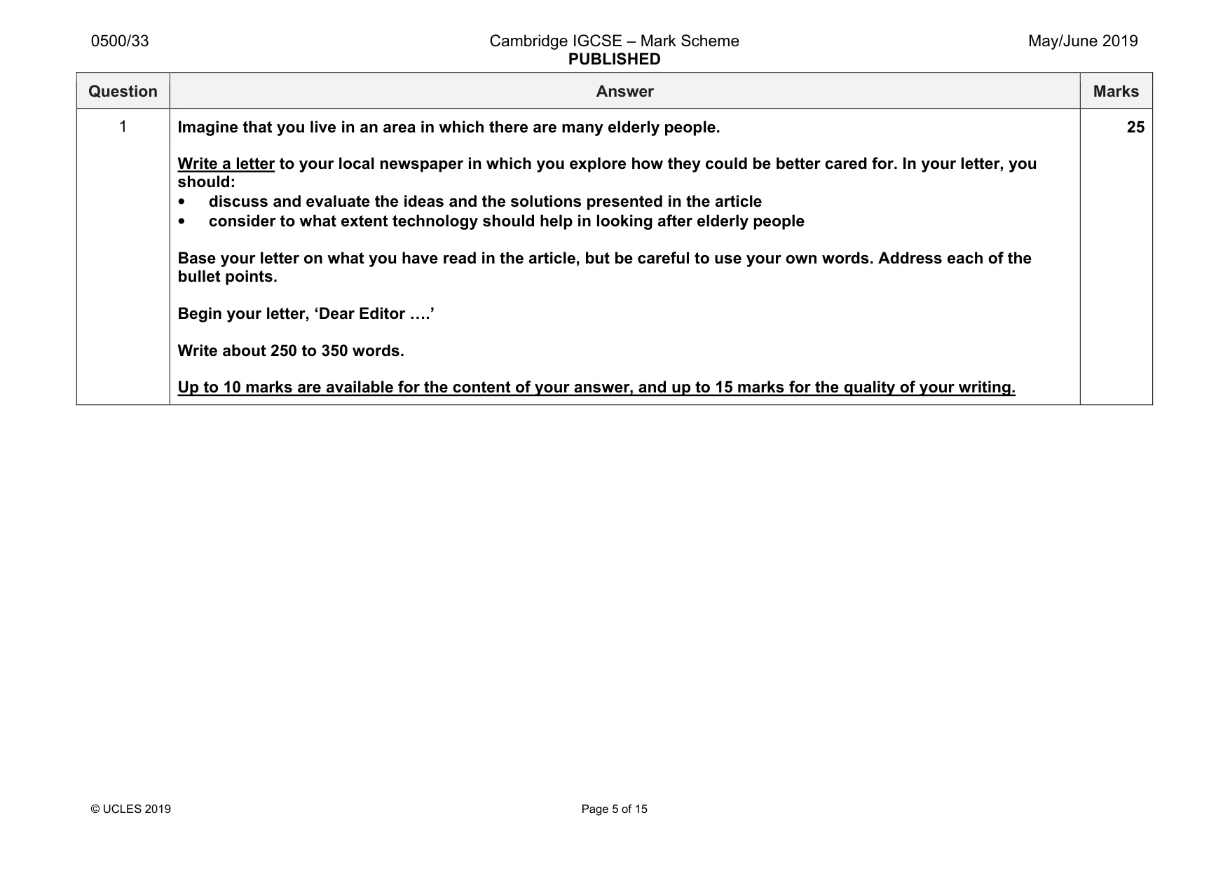 Mark scheme, page 5 of 15