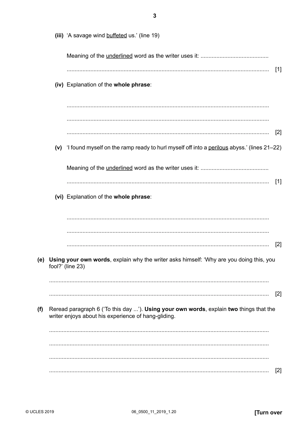 Cambridge IGCSE English - First Language 0500 2019 May/June Paper 1 · Variant 1 question paper, page 3 of 16