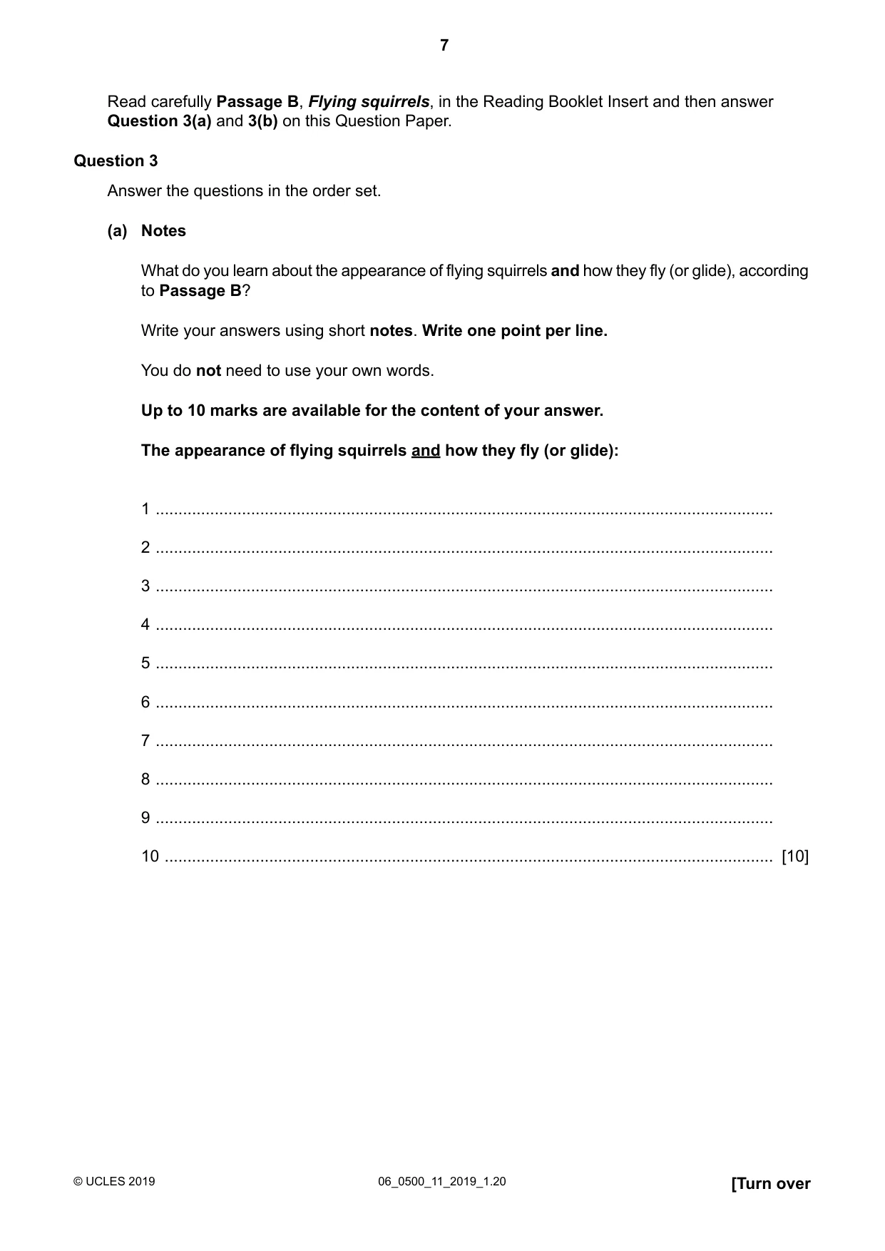 Cambridge IGCSE English - First Language 0500 2019 May/June Paper 1 · Variant 1 question paper, page 7 of 16