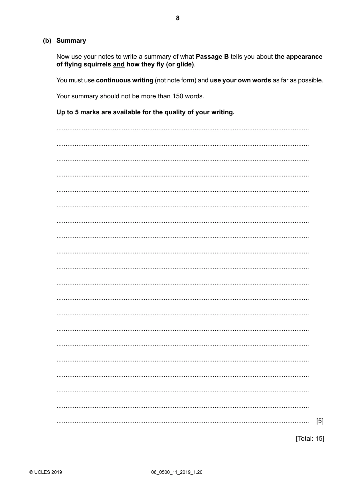 Cambridge IGCSE English - First Language 0500 2019 May/June Paper 1 · Variant 1 question paper, page 8 of 16