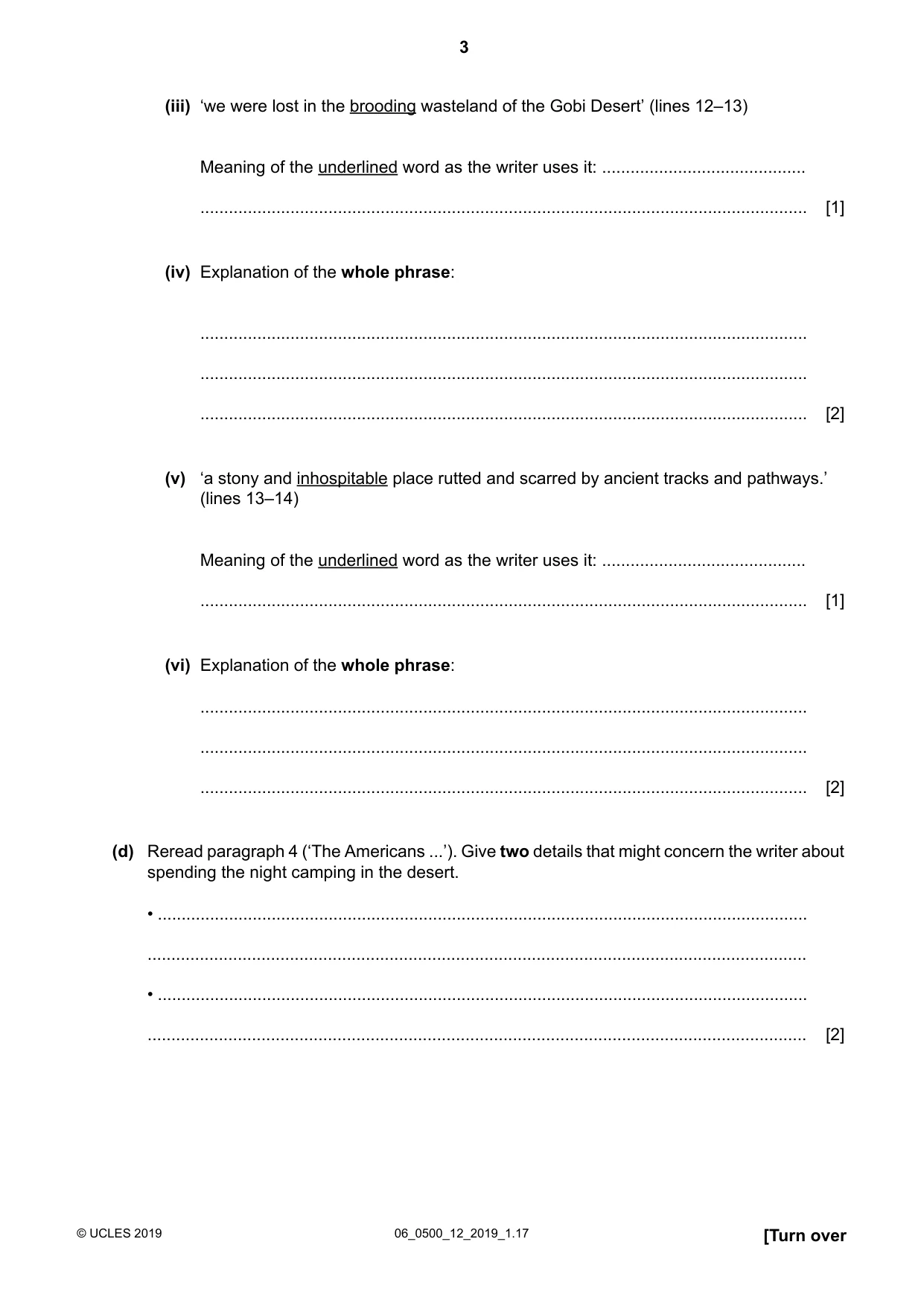 Cambridge IGCSE English - First Language 0500 2019 May/June Paper 1 · Variant 2 question paper, page 3 of 12