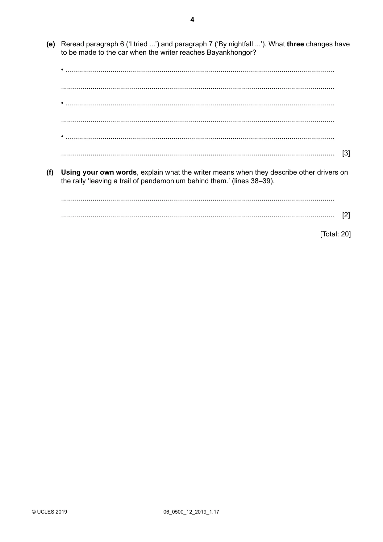 Cambridge IGCSE English - First Language 0500 2019 May/June Paper 1 · Variant 2 question paper, page 4 of 12