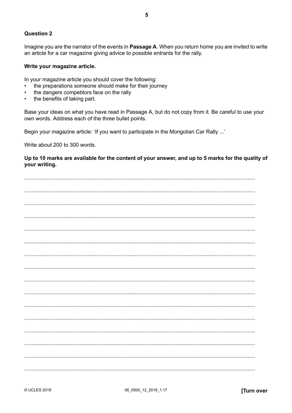 Cambridge IGCSE English - First Language 0500 2019 May/June Paper 1 · Variant 2 question paper, page 5 of 12
