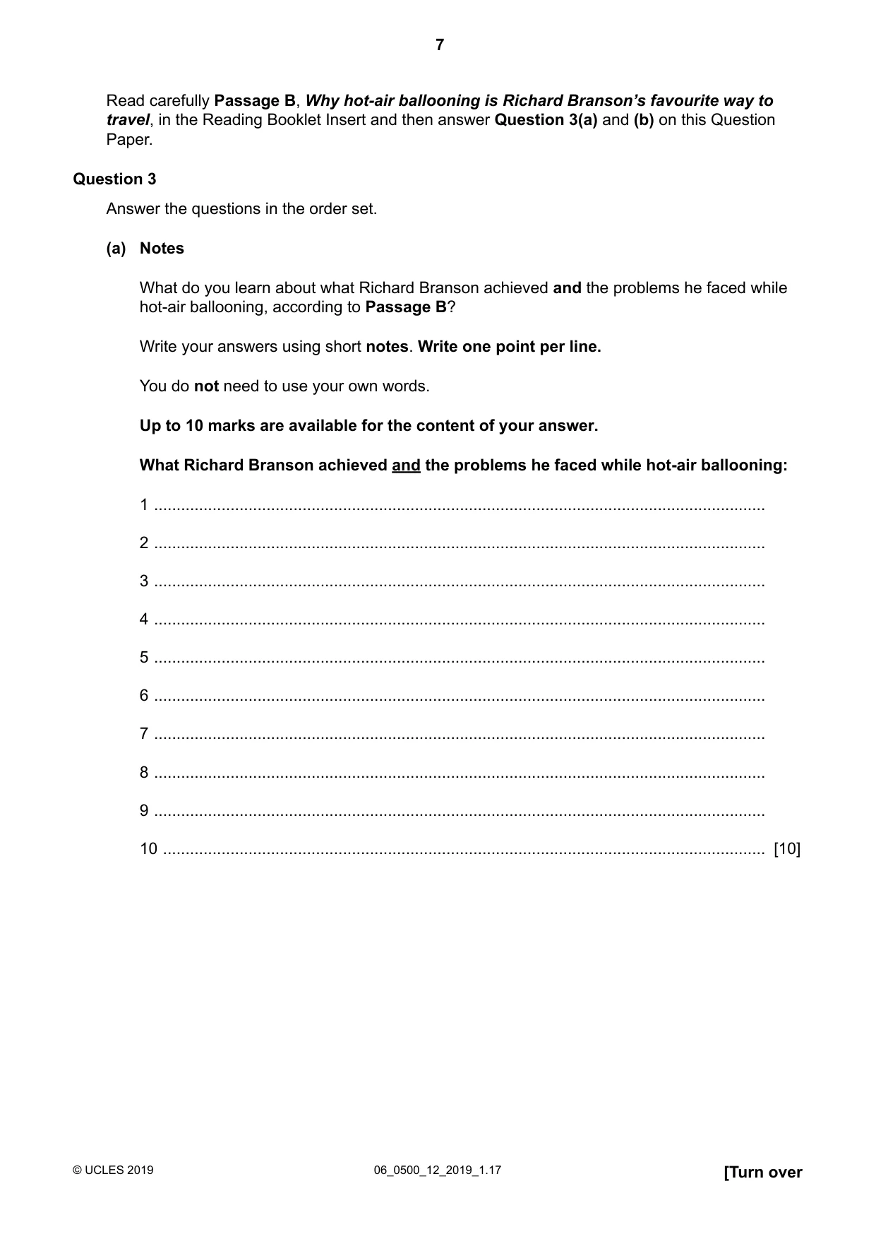 Cambridge IGCSE English - First Language 0500 2019 May/June Paper 1 · Variant 2 question paper, page 7 of 12