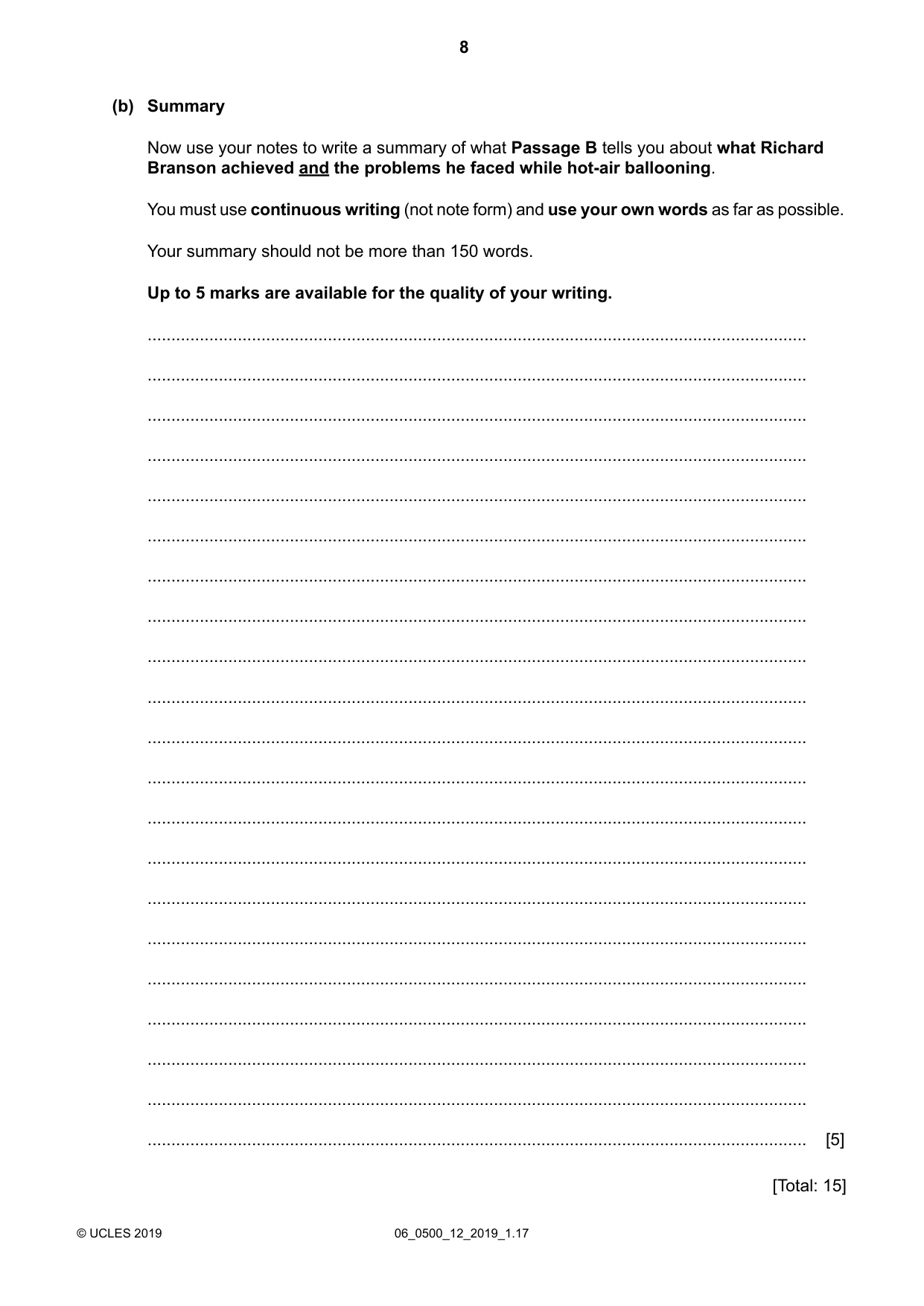 Cambridge IGCSE English - First Language 0500 2019 May/June Paper 1 · Variant 2 question paper, page 8 of 12