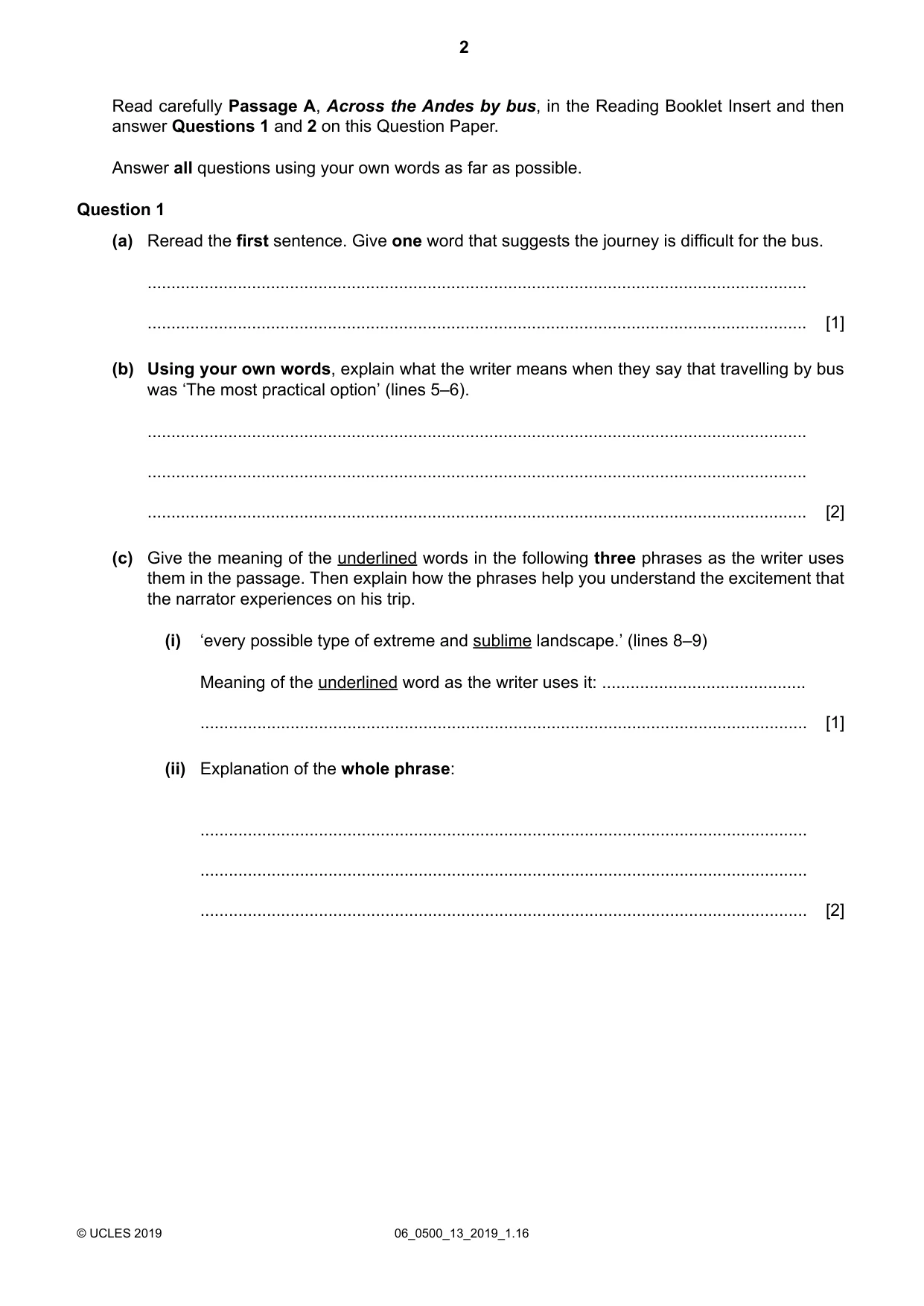 Cambridge IGCSE English - First Language 0500 2019 May/June Paper 1 · Variant 3 question paper, page 2 of 12