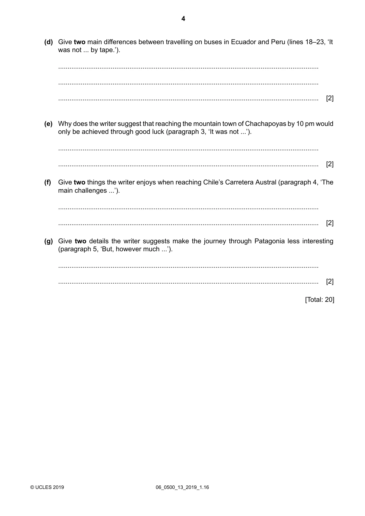 Cambridge IGCSE English - First Language 0500 2019 May/June Paper 1 · Variant 3 question paper, page 4 of 12
