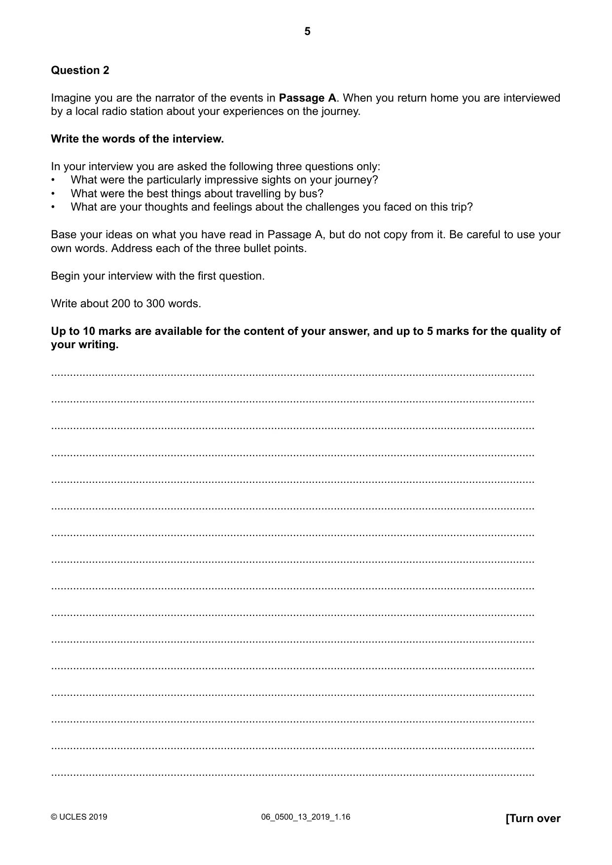 Cambridge IGCSE English - First Language 0500 2019 May/June Paper 1 · Variant 3 question paper, page 5 of 12