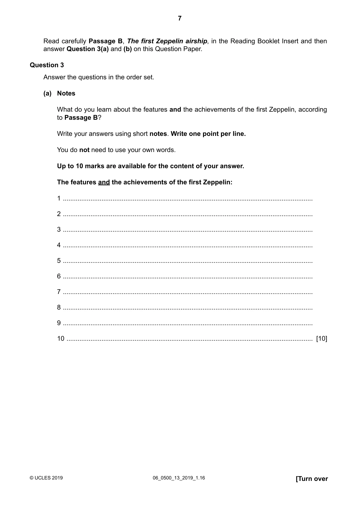 Cambridge IGCSE English - First Language 0500 2019 May/June Paper 1 · Variant 3 question paper, page 7 of 12