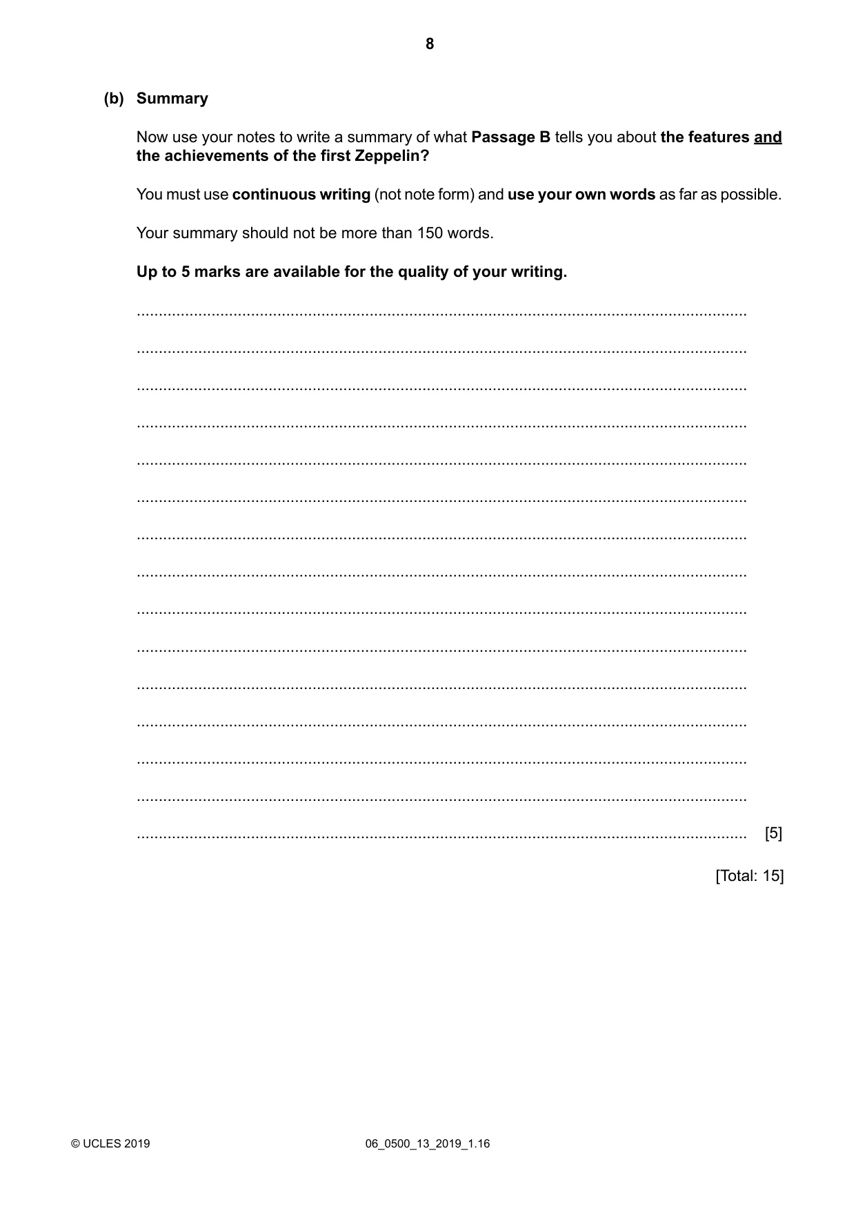 Cambridge IGCSE English - First Language 0500 2019 May/June Paper 1 · Variant 3 question paper, page 8 of 12