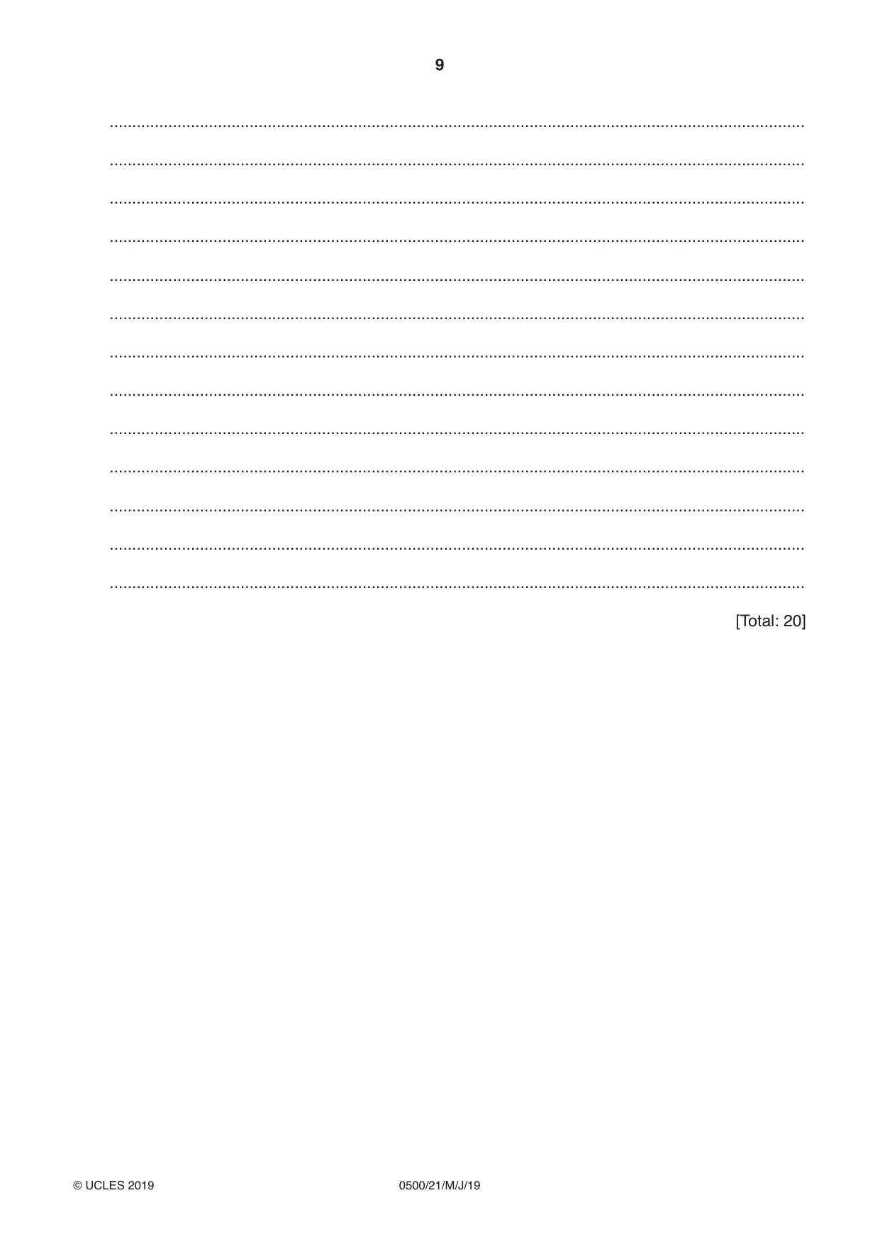 Cambridge IGCSE English - First Language 0500 2019 May/June Paper 2 · Variant 1 question paper, page 9 of 12