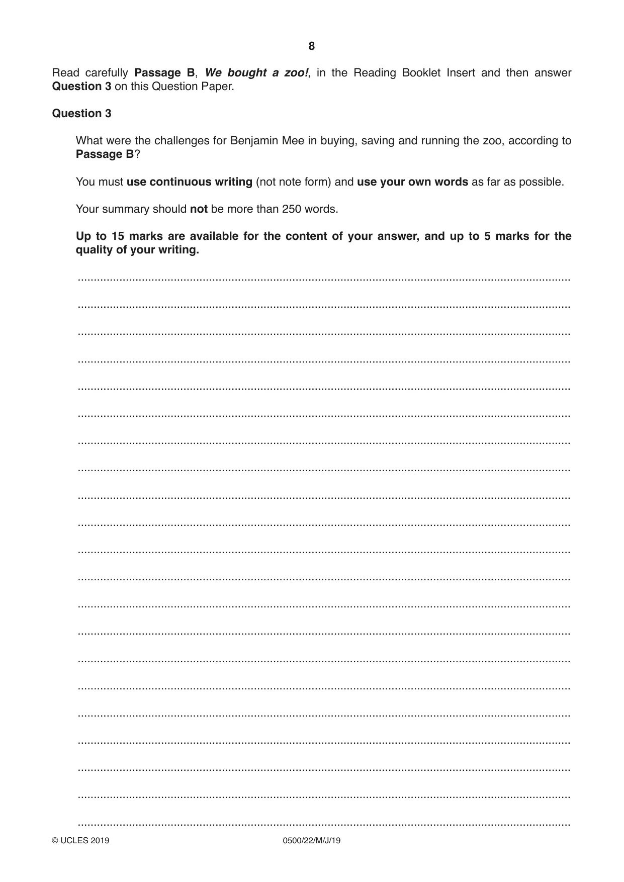 Cambridge IGCSE English - First Language 0500 2019 May/June Paper 2 · Variant 2 question paper, page 8 of 12