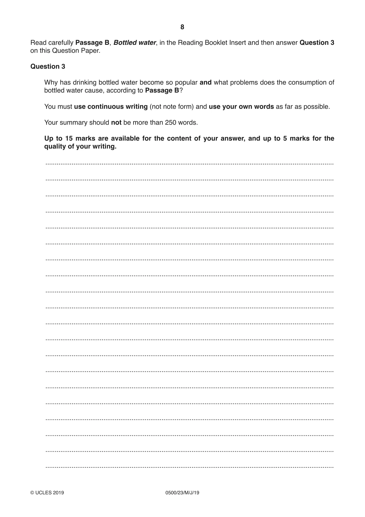 Cambridge IGCSE English - First Language 0500 2019 May/June Paper 2 · Variant 3 question paper, page 8 of 12