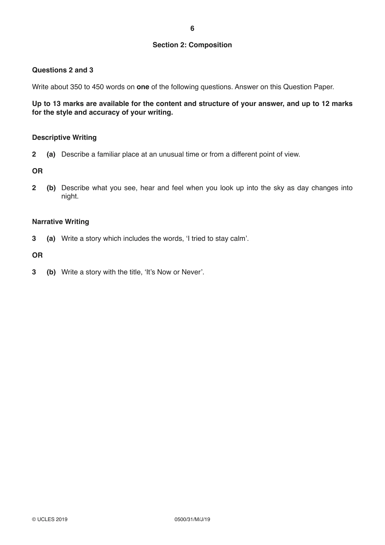 Cambridge IGCSE English - First Language 0500 2019 May/June Paper 3 · Variant 1 question paper, page 6 of 12