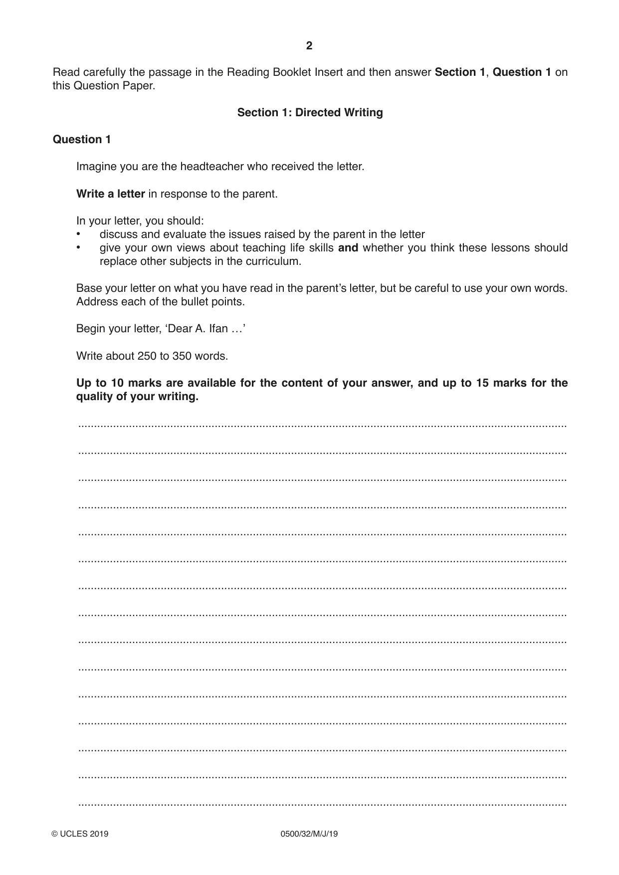 Cambridge IGCSE English - First Language 0500 2019 May/June Paper 3 · Variant 2 question paper, page 2 of 12