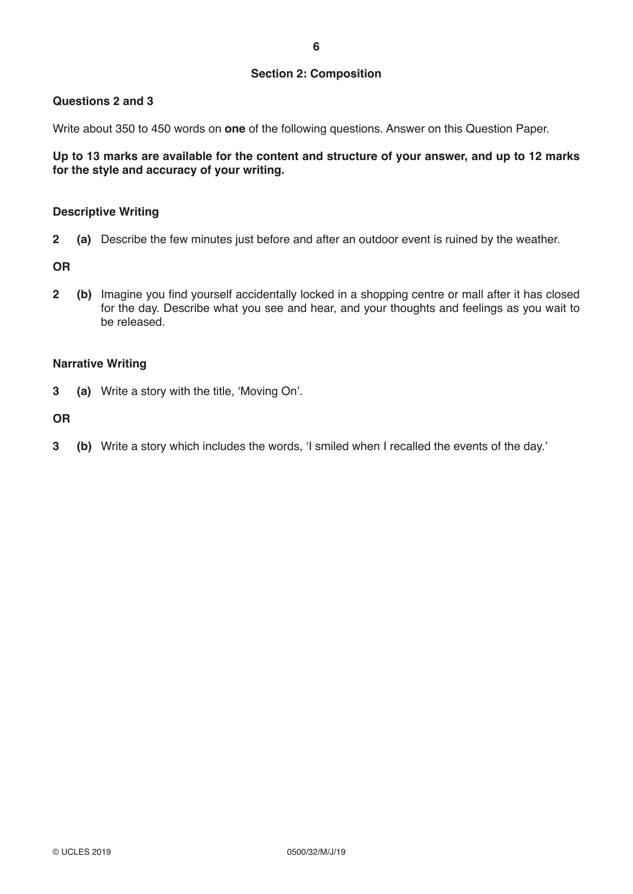 Cambridge IGCSE English - First Language 0500 2019 May/June Paper 3 · Variant 2 question paper, page 6 of 12