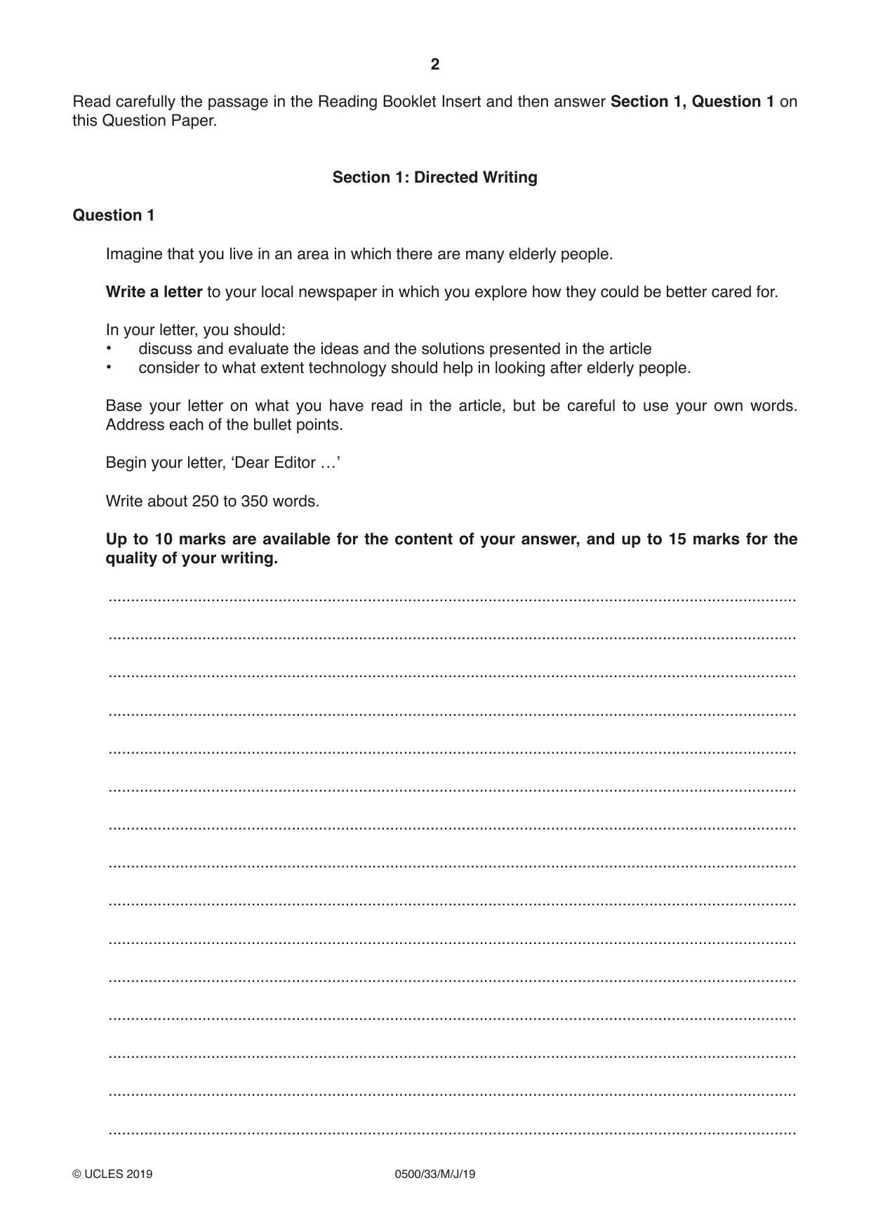 Cambridge IGCSE English - First Language 0500 2019 May/June Paper 3 · Variant 3 question paper, page 2 of 12