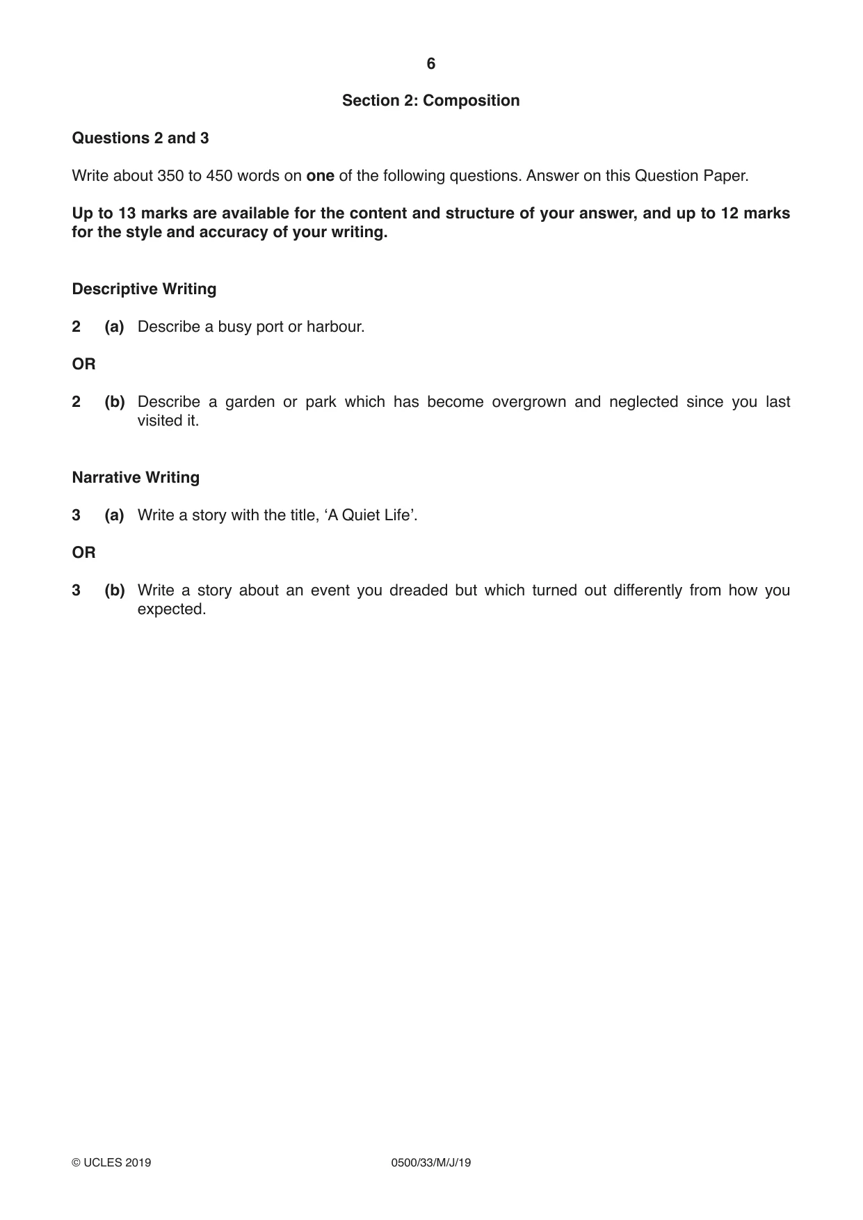 Cambridge IGCSE English - First Language 0500 2019 May/June Paper 3 · Variant 3 question paper, page 6 of 12