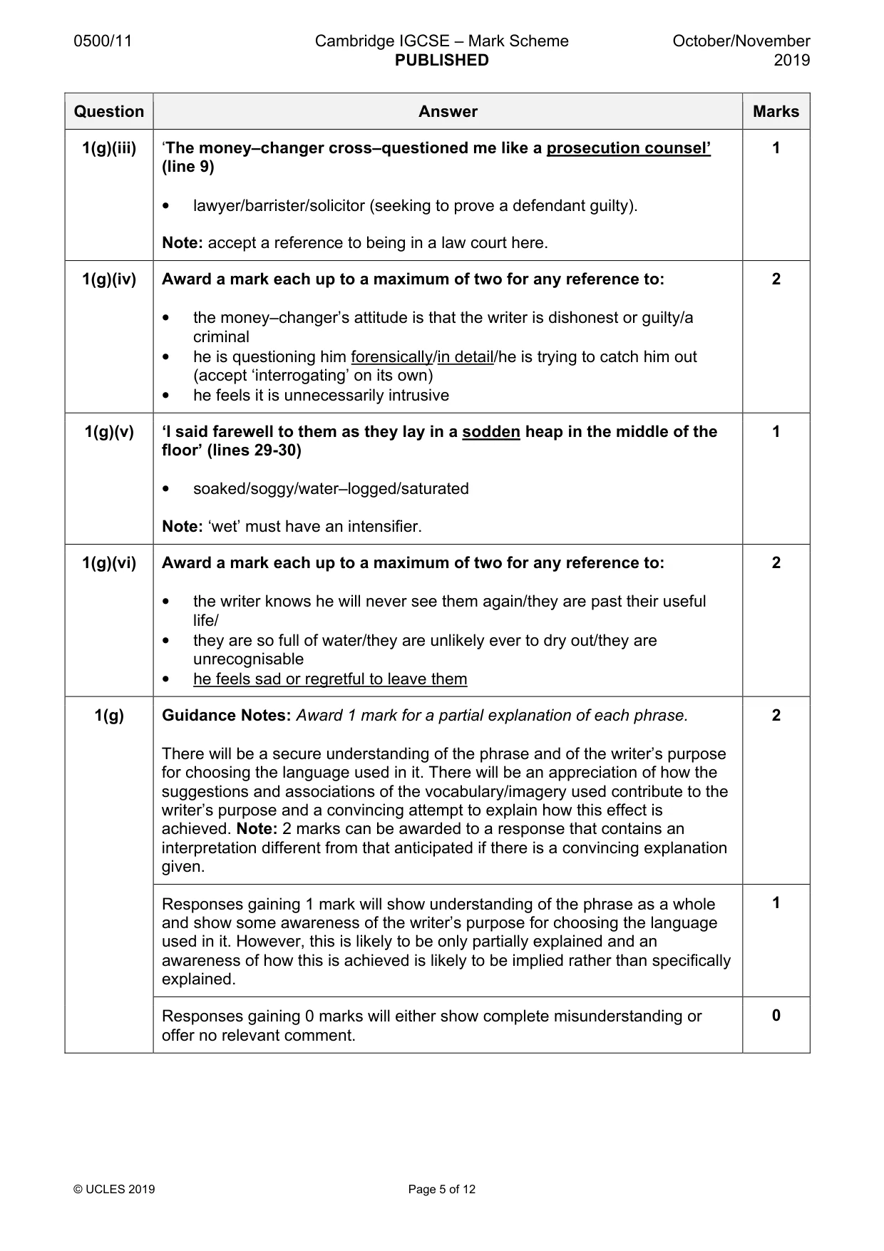 Mark scheme, page 5 of 12
