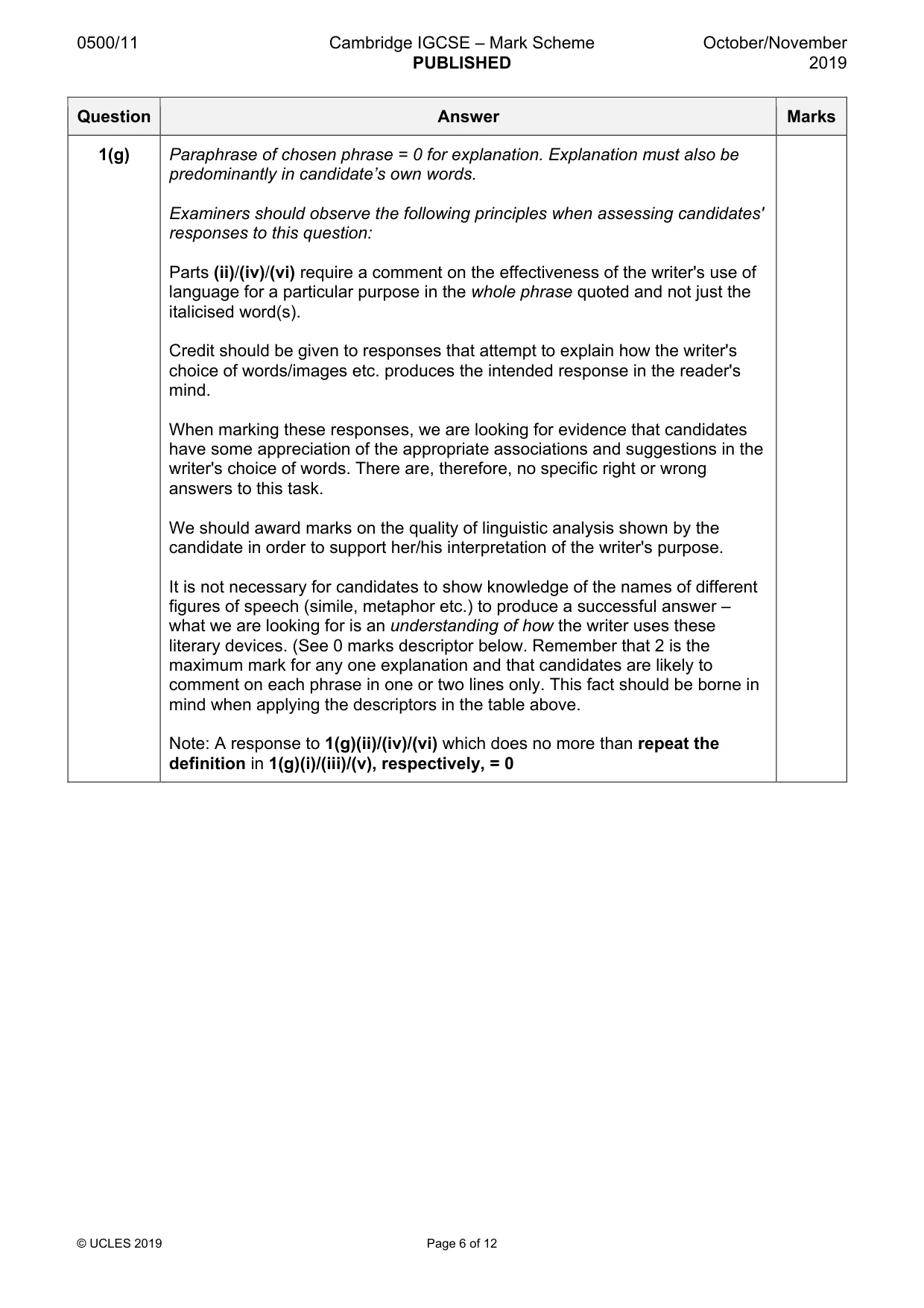 Mark scheme, page 6 of 12