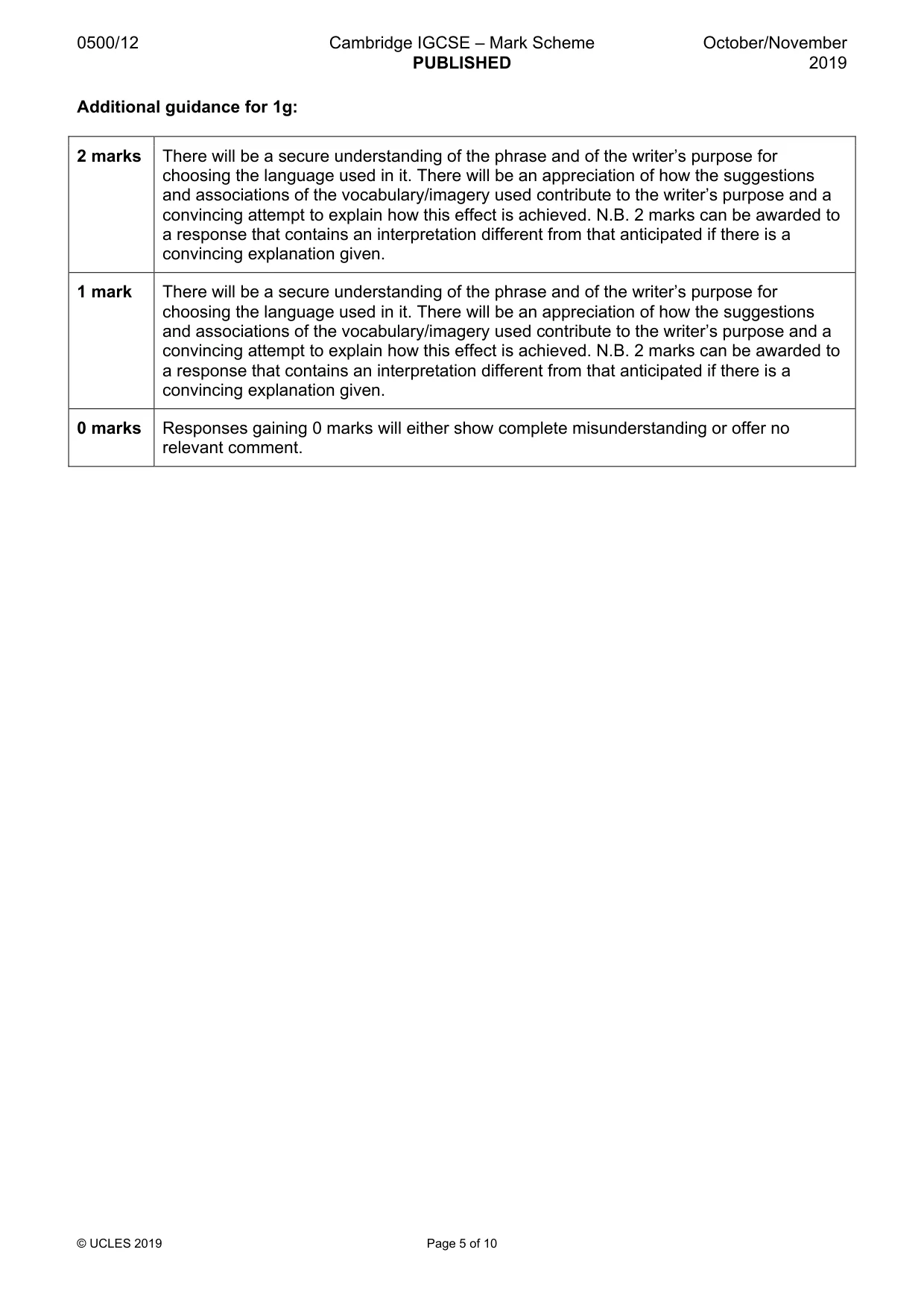 Mark scheme, page 5 of 10