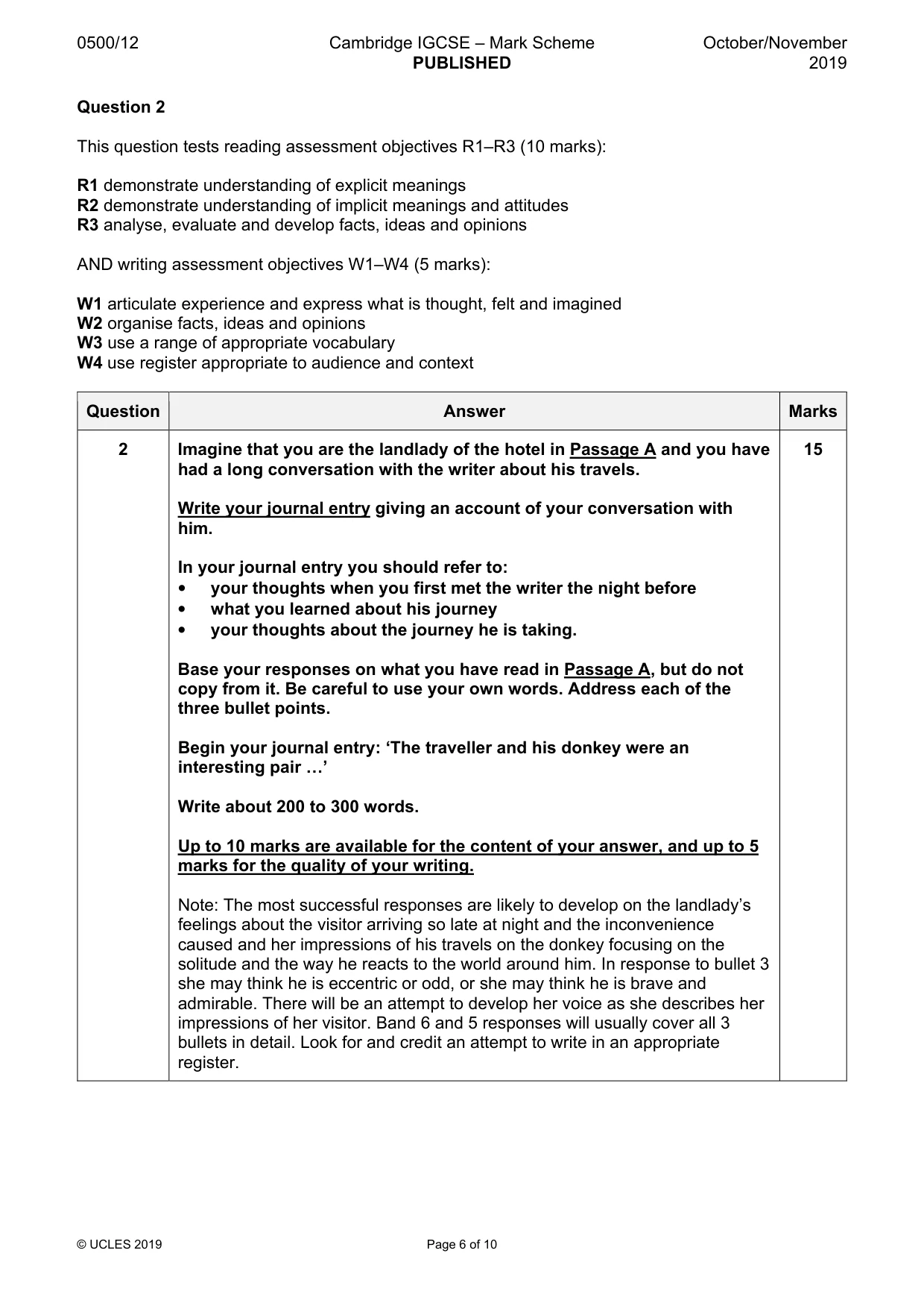 Mark scheme, page 6 of 10