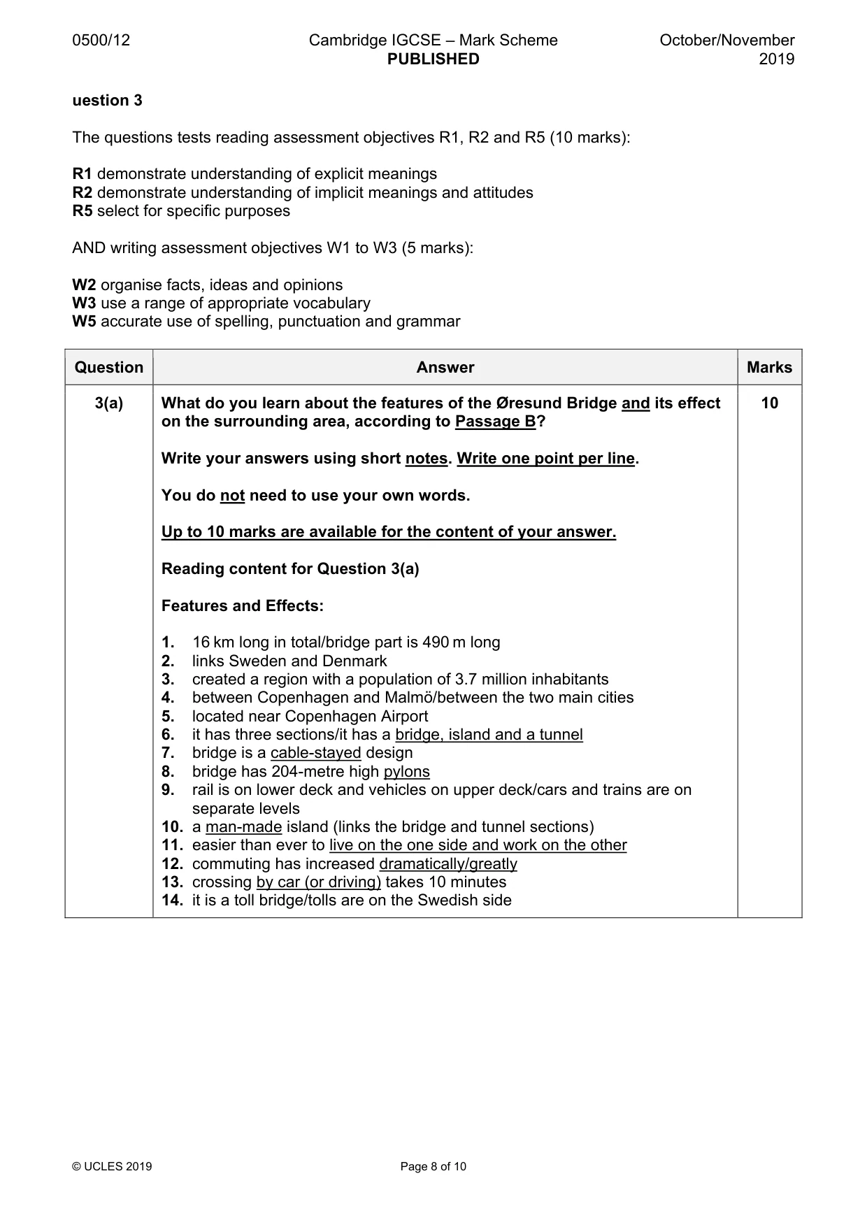 Mark scheme, page 8 of 10