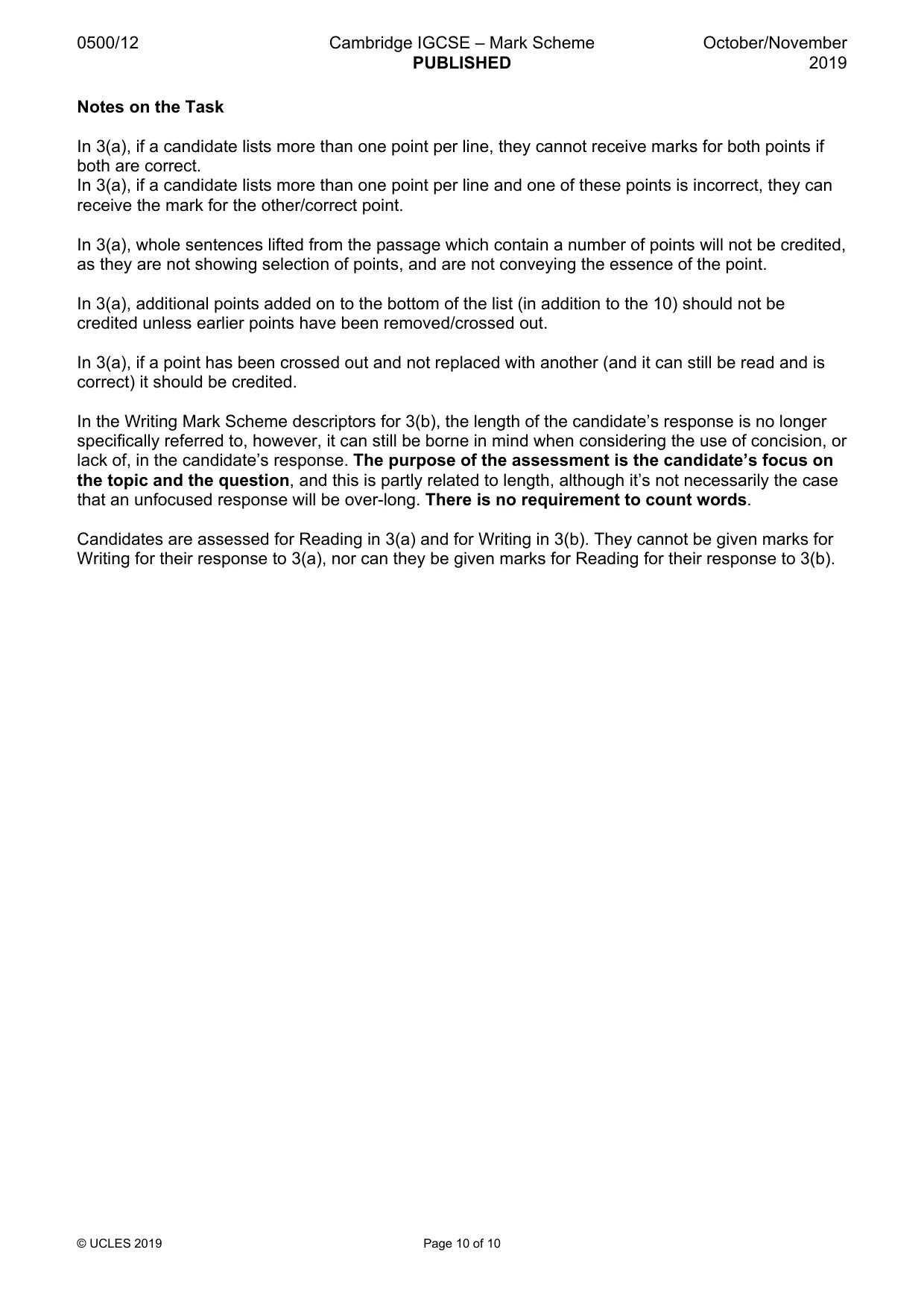Mark scheme, page 10 of 10
