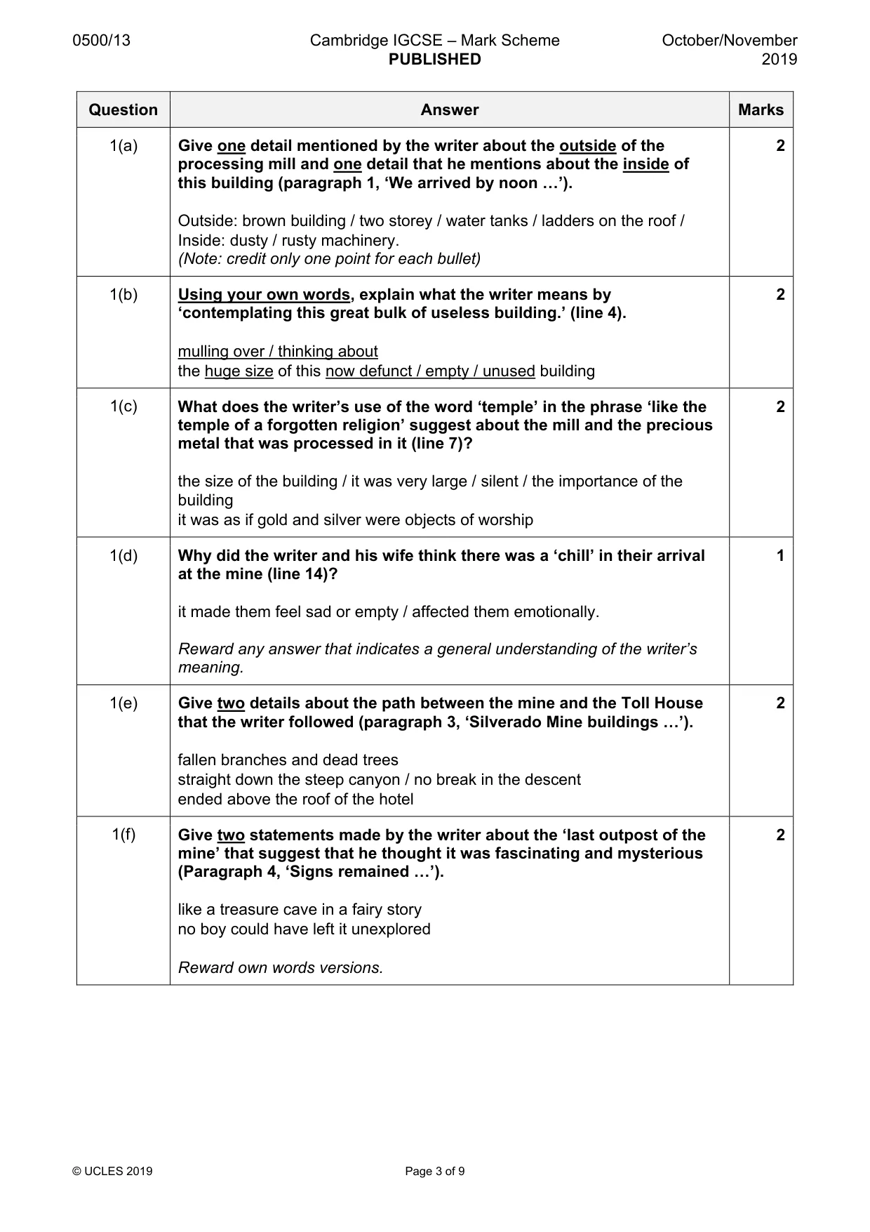 Mark scheme, page 3 of 9