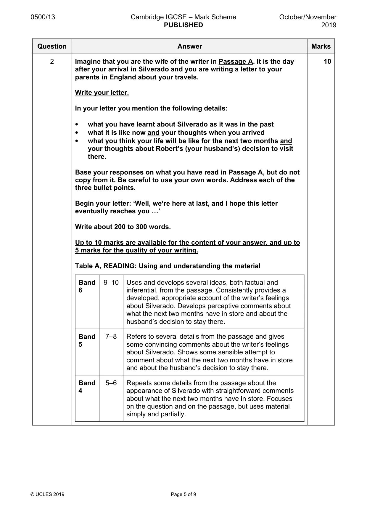 Mark scheme, page 5 of 9