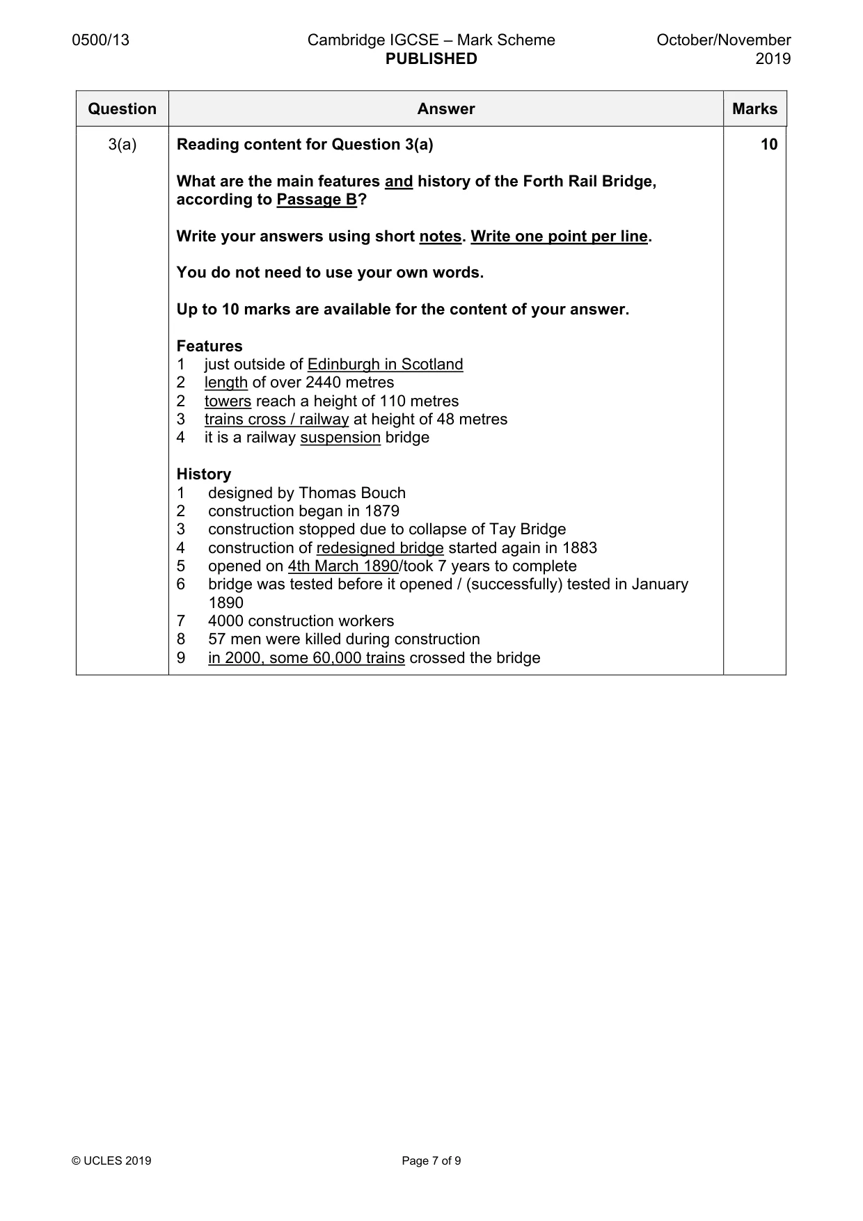 Mark scheme, page 7 of 9